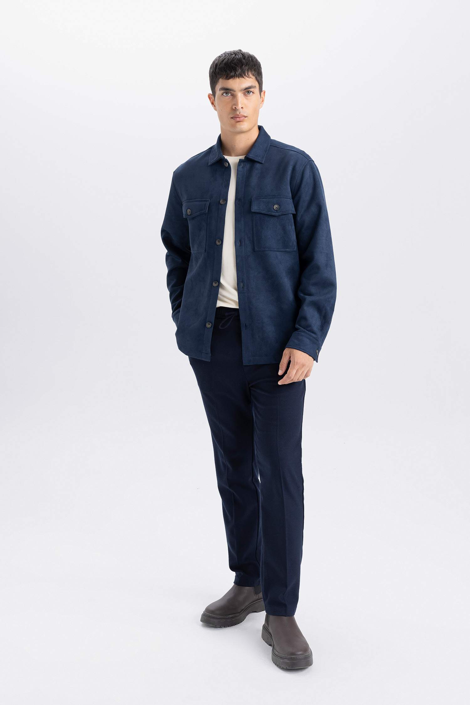 جاكيت قميص شمواه قصة عادية بياقة بولو بجيب