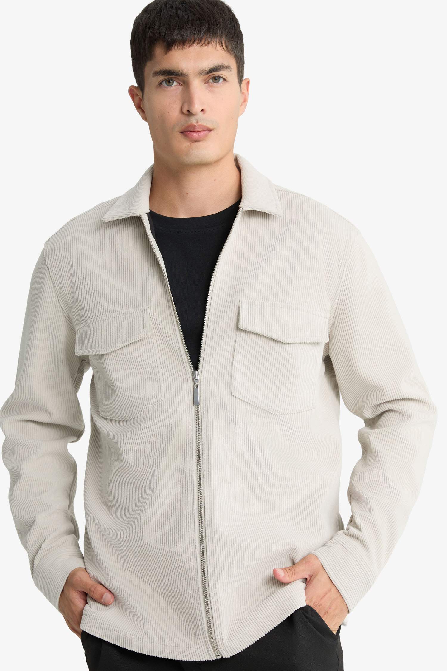 Regular Fit Polo Yaka Fitilli Kadife Gömlek Ceket