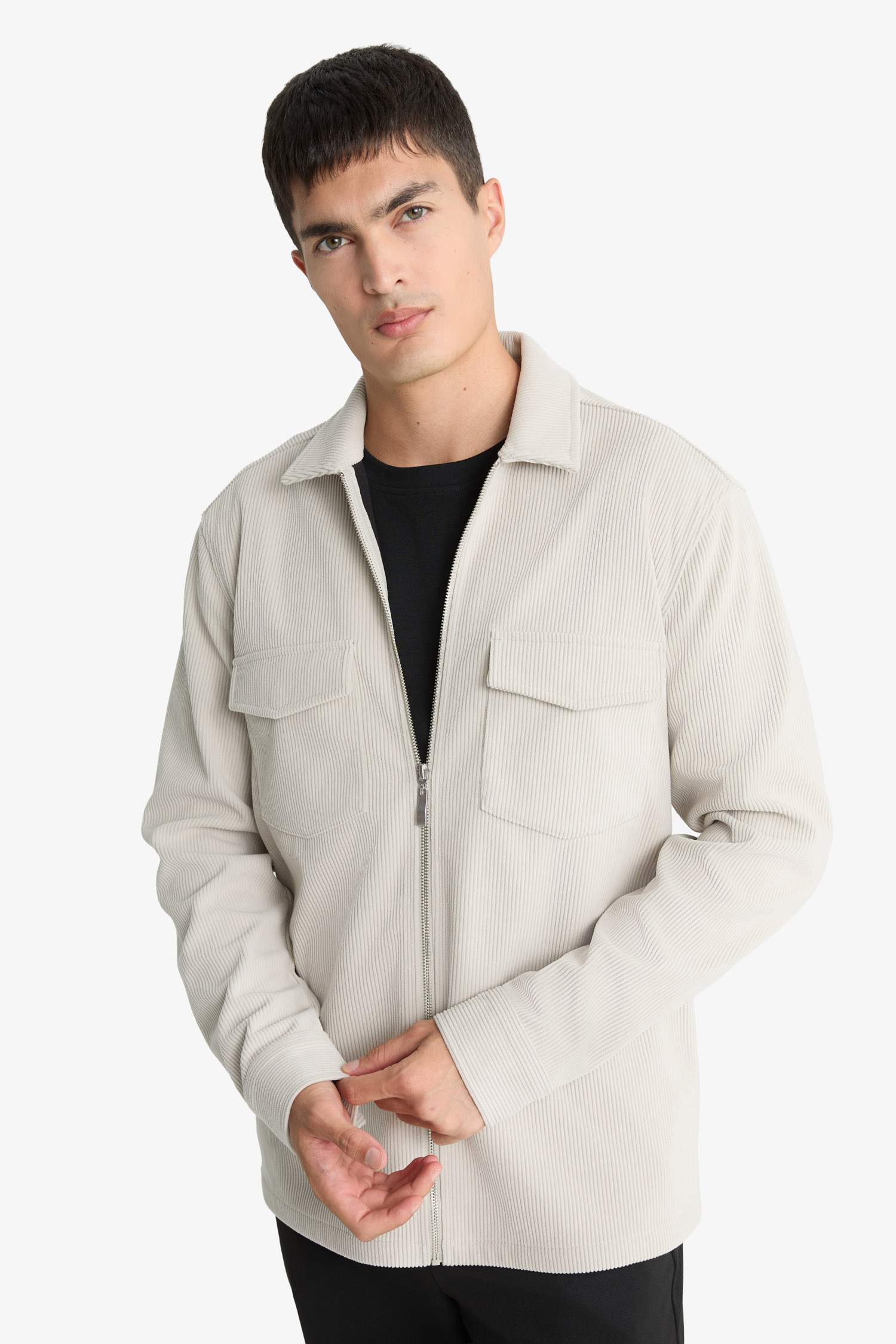 Regular Fit Polo Yaka Fitilli Kadife Gömlek Ceket