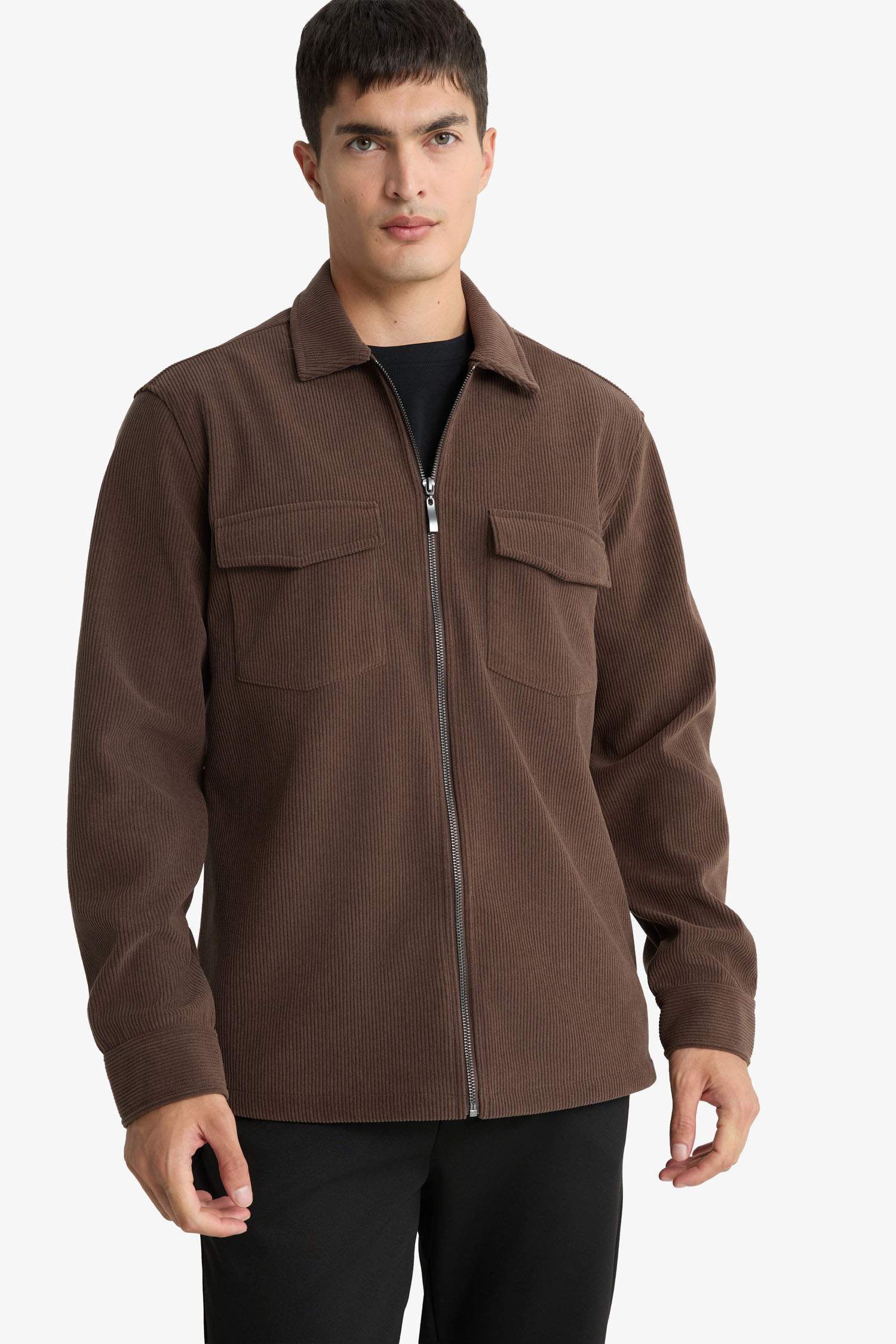 Regular Fit Polo Yaka Fitilli Kadife Gömlek Ceket