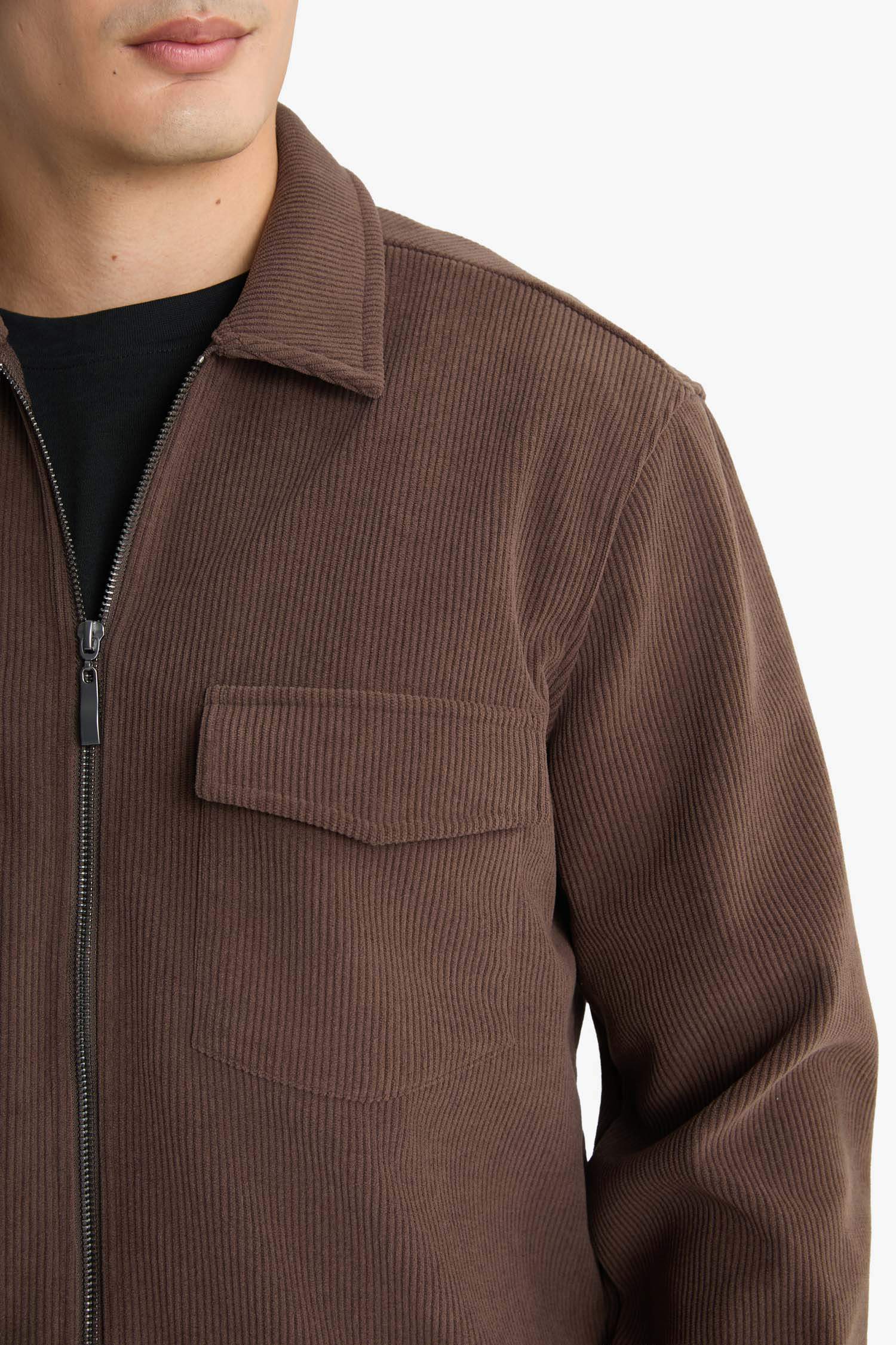 Regular Fit Polo Yaka Fitilli Kadife Gömlek Ceket