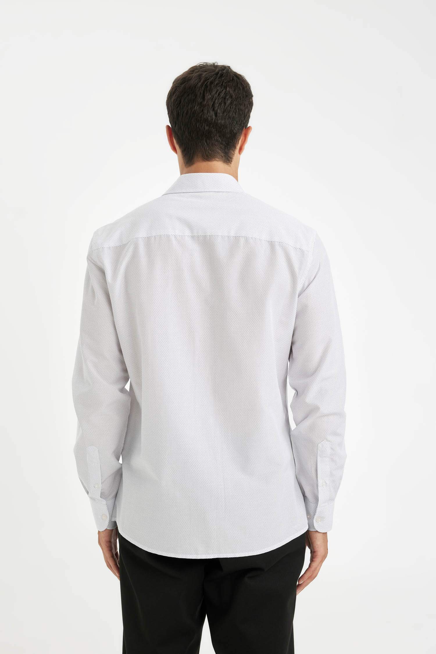 Modern Fit Modern Kesim Poplin Desenli Pamuk Karışımlı Uzun Kollu Gömlek