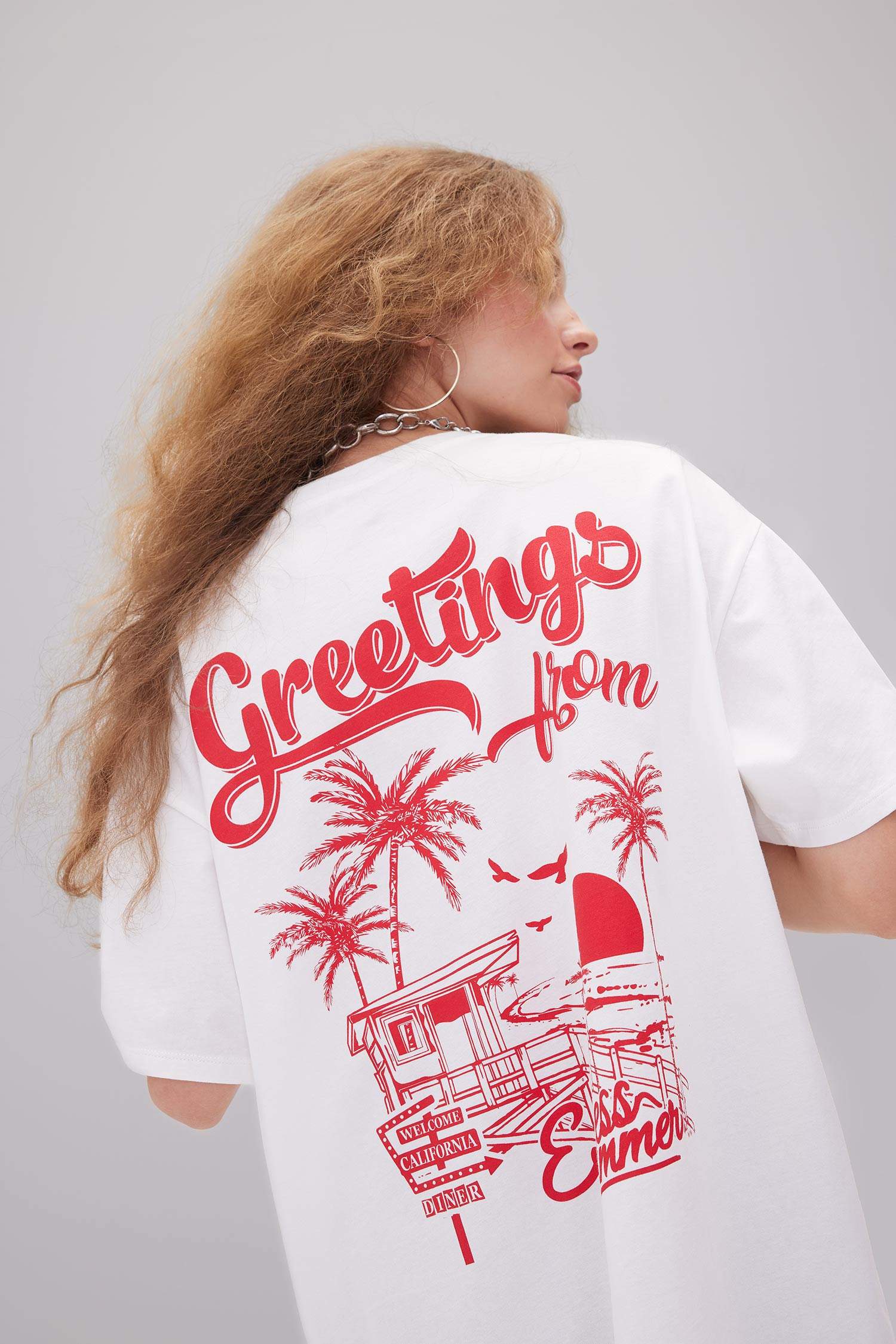 T-Shirt Oversize Imprimé Col Rond Manches Courtes