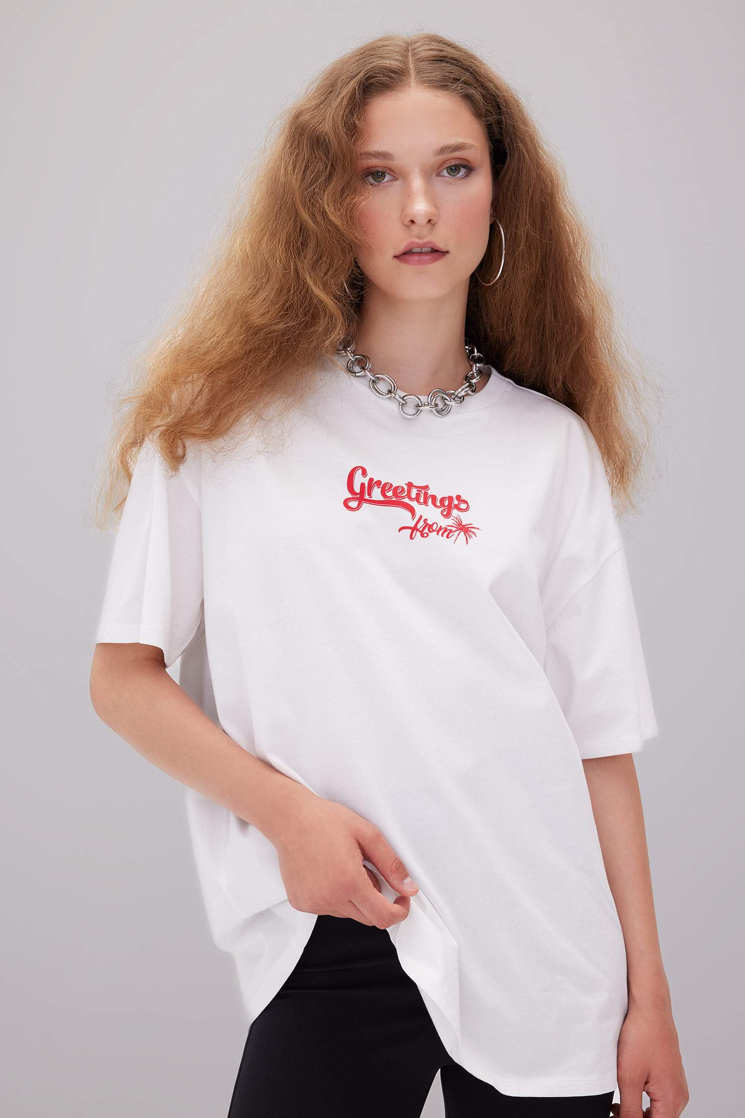 T-Shirt Oversize Imprimé Col Rond Manches Courtes