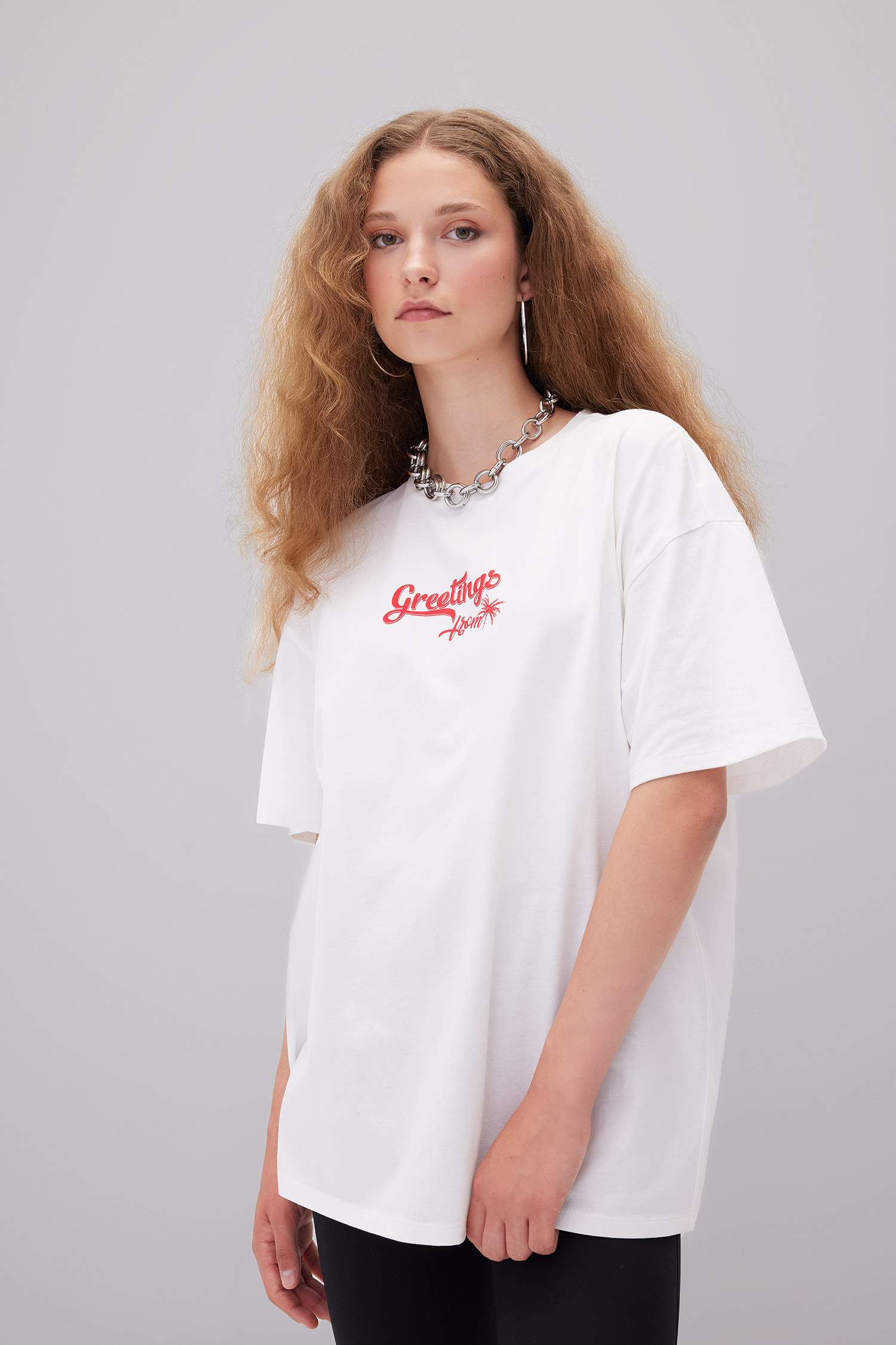 T-Shirt Oversize Imprimé Col Rond Manches Courtes