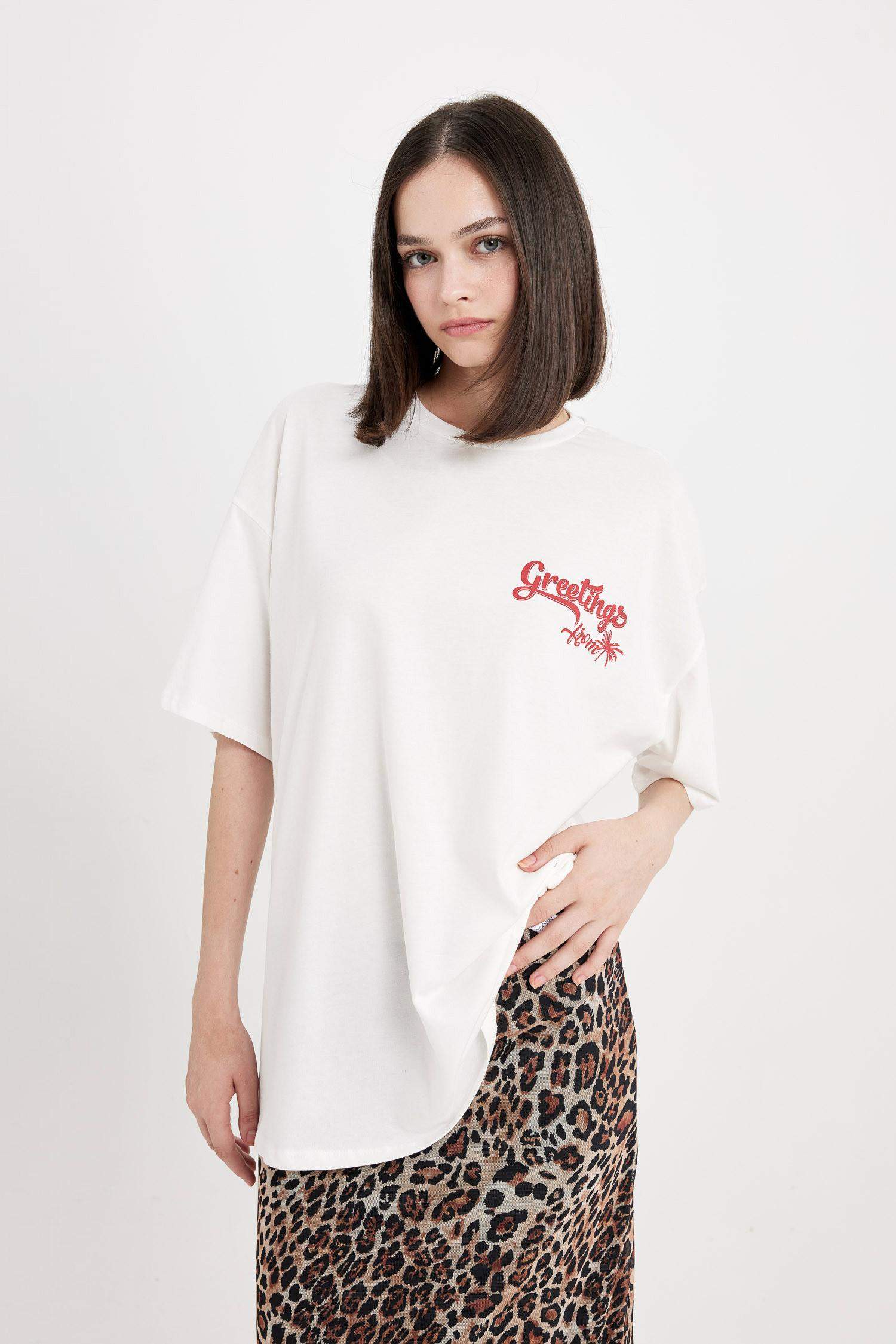 T-Shirt Oversize Imprimé Col Rond Manches Courtes