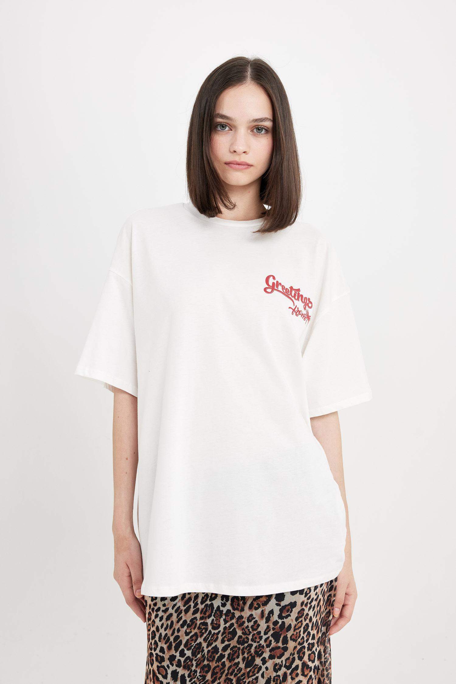 T-Shirt Oversize Imprimé Col Rond Manches Courtes