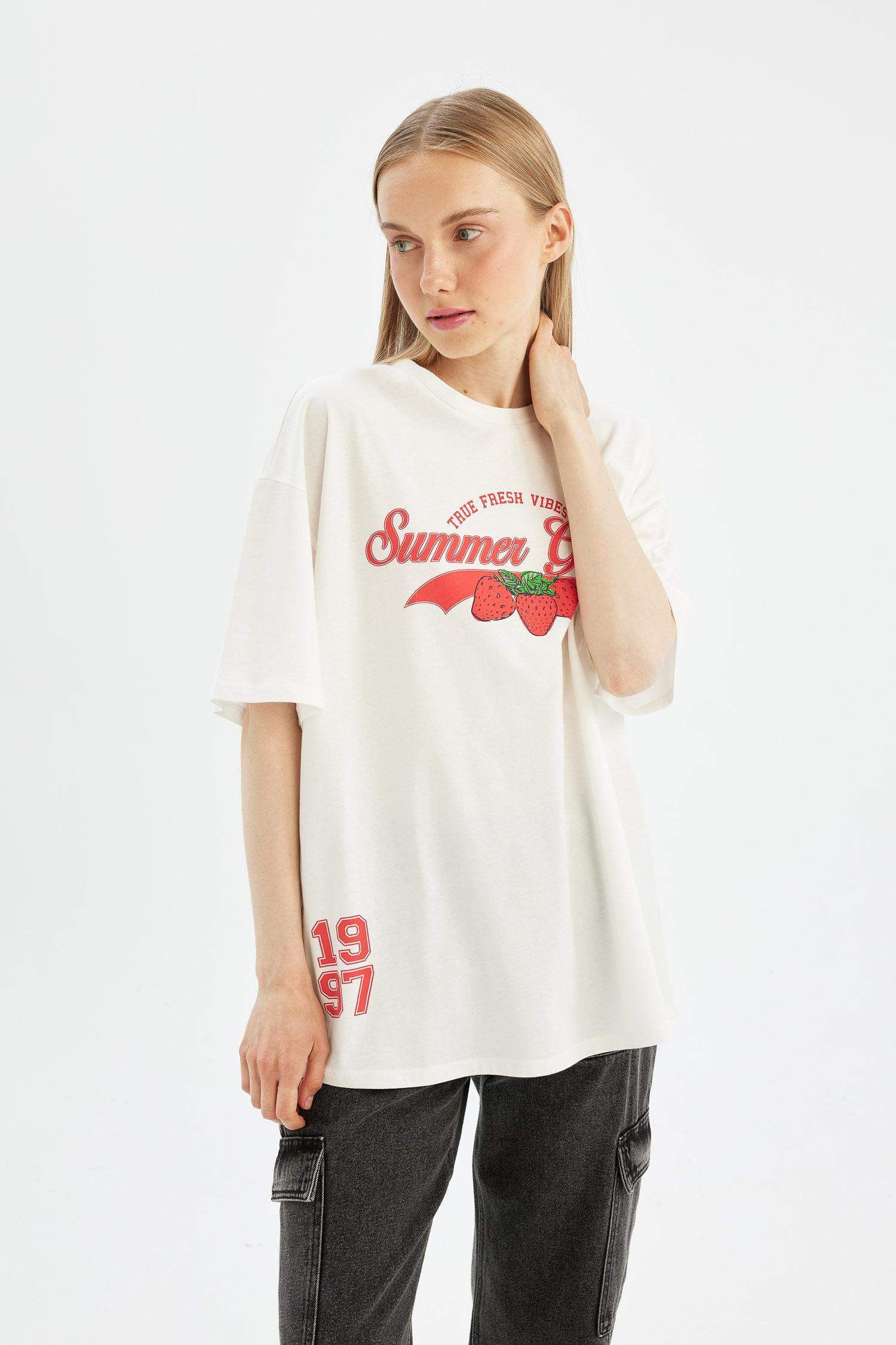Oversize Fit Crew Neck Printed Short Sleeve T-Shirt