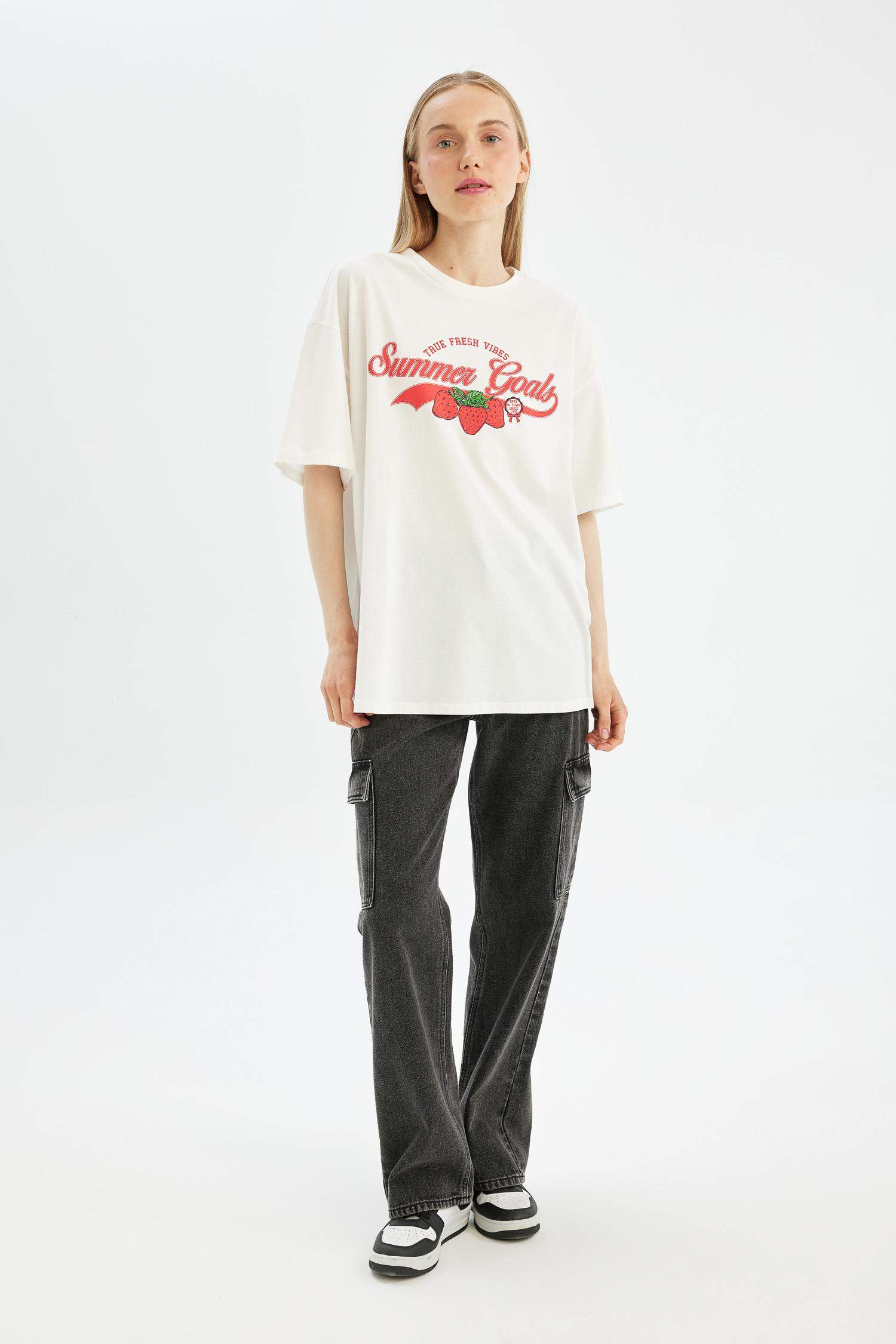 Oversize Fit Crew Neck Printed Short Sleeve T-Shirt
