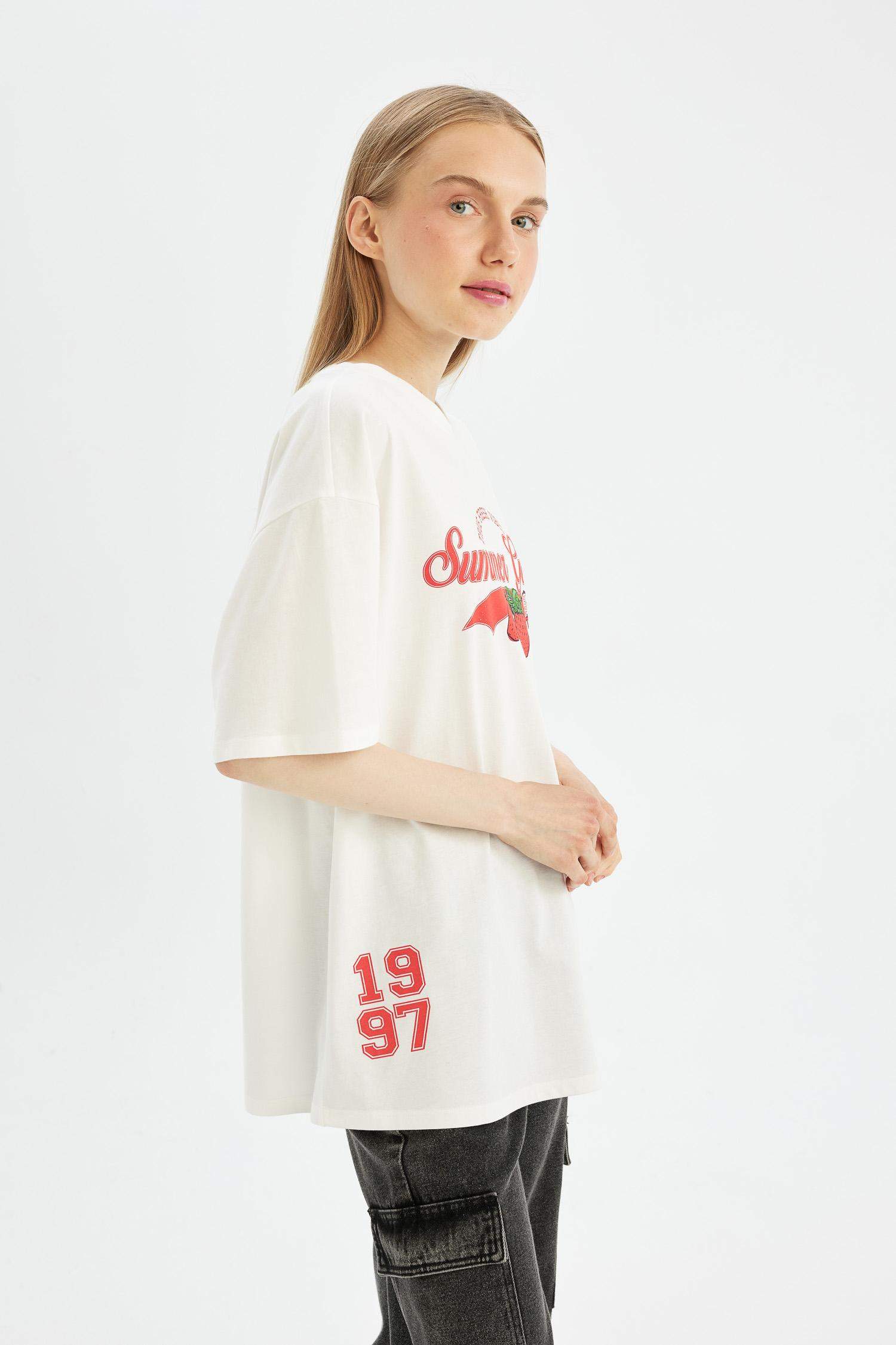 Oversize Fit Crew Neck Printed Short Sleeve T-Shirt
