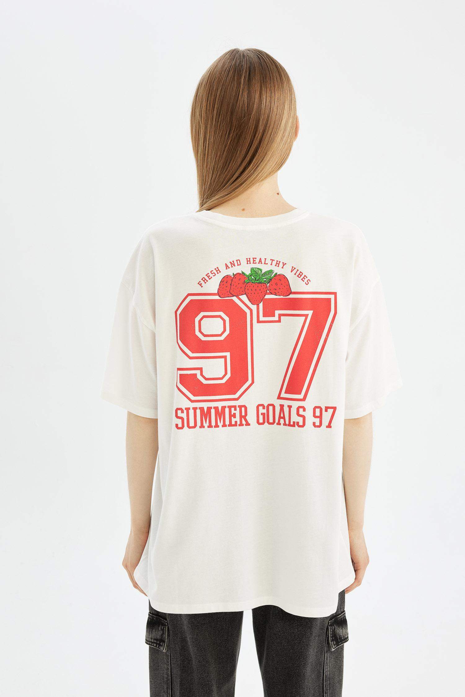 Oversize Fit Crew Neck Printed Short Sleeve T-Shirt