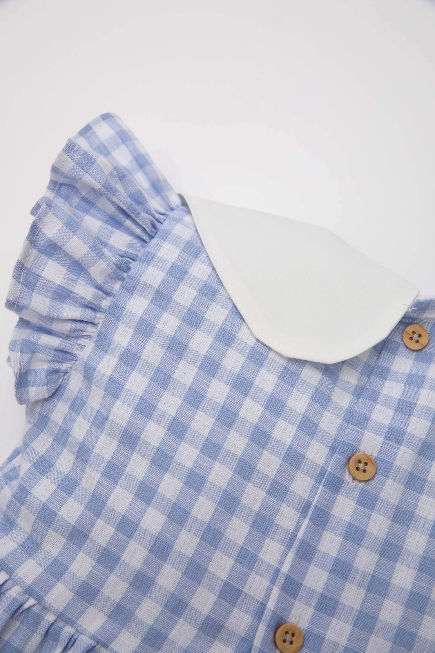 فستان بناتي كاروهات بوبلين قصة عادية نص ردن وياخة بيبي