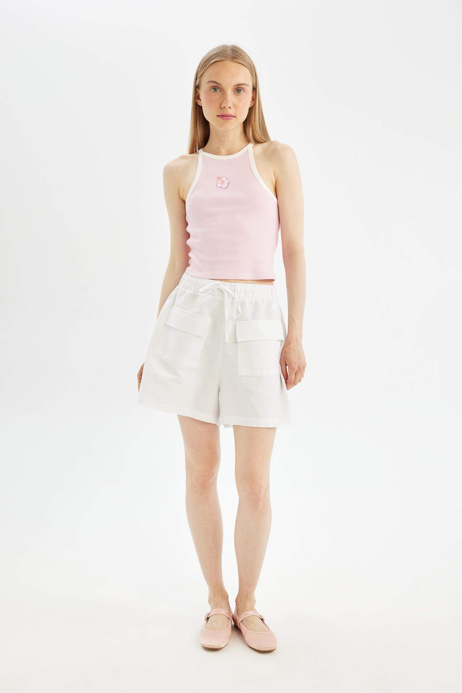Relax Fit Linen Blended Normal Waist Short Leg Shorts