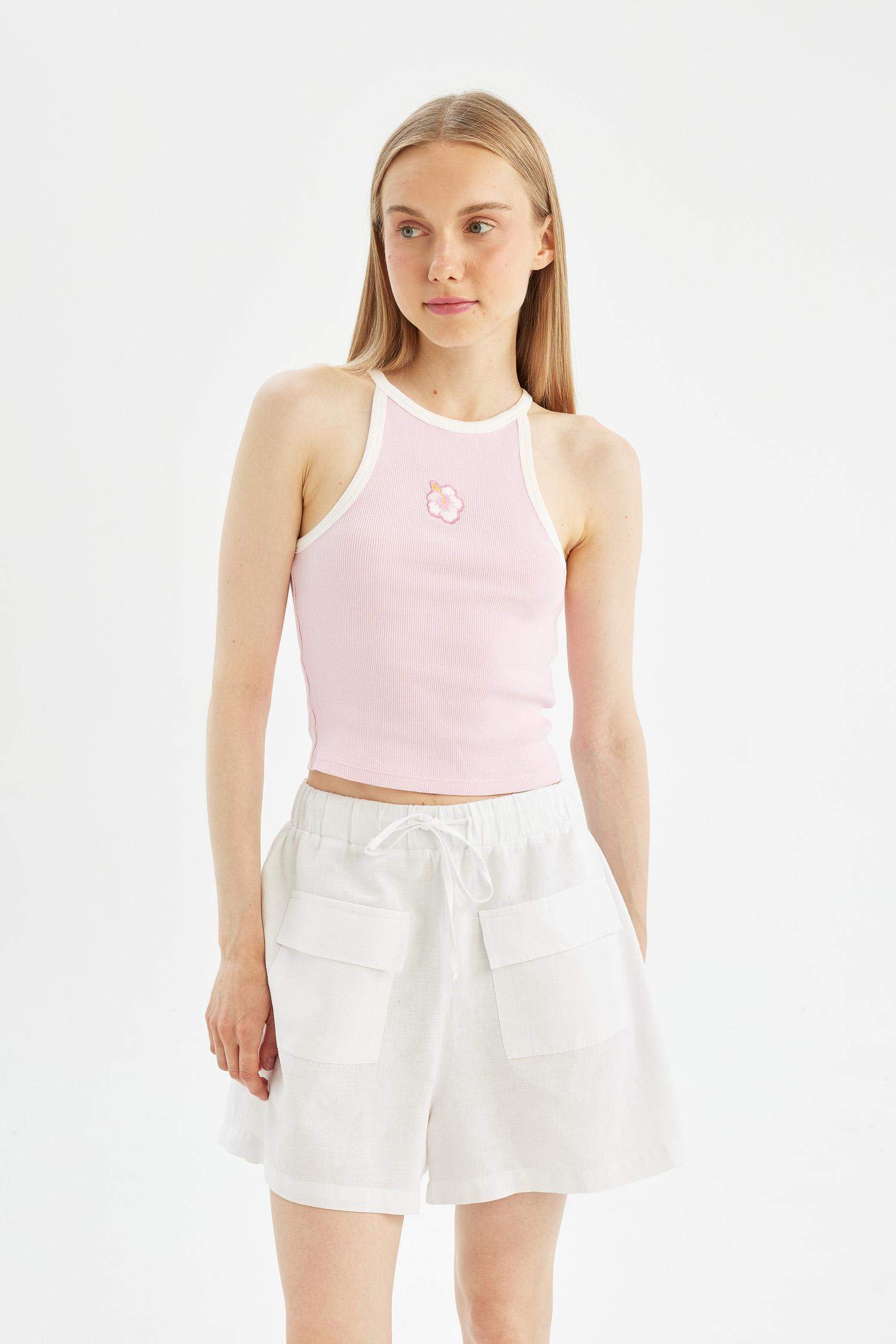 Relax Fit Linen Blended Normal Waist Short Leg Shorts