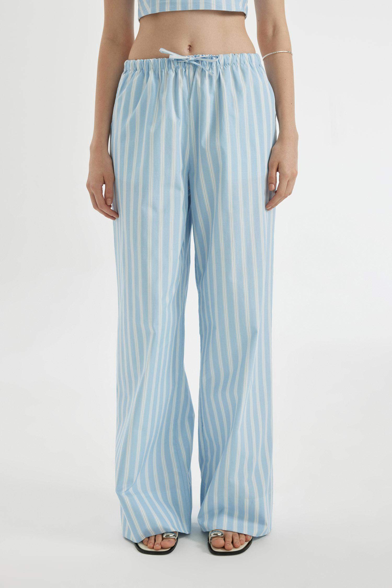 Straight Fit Normal Waist Poplin Striped Trousers