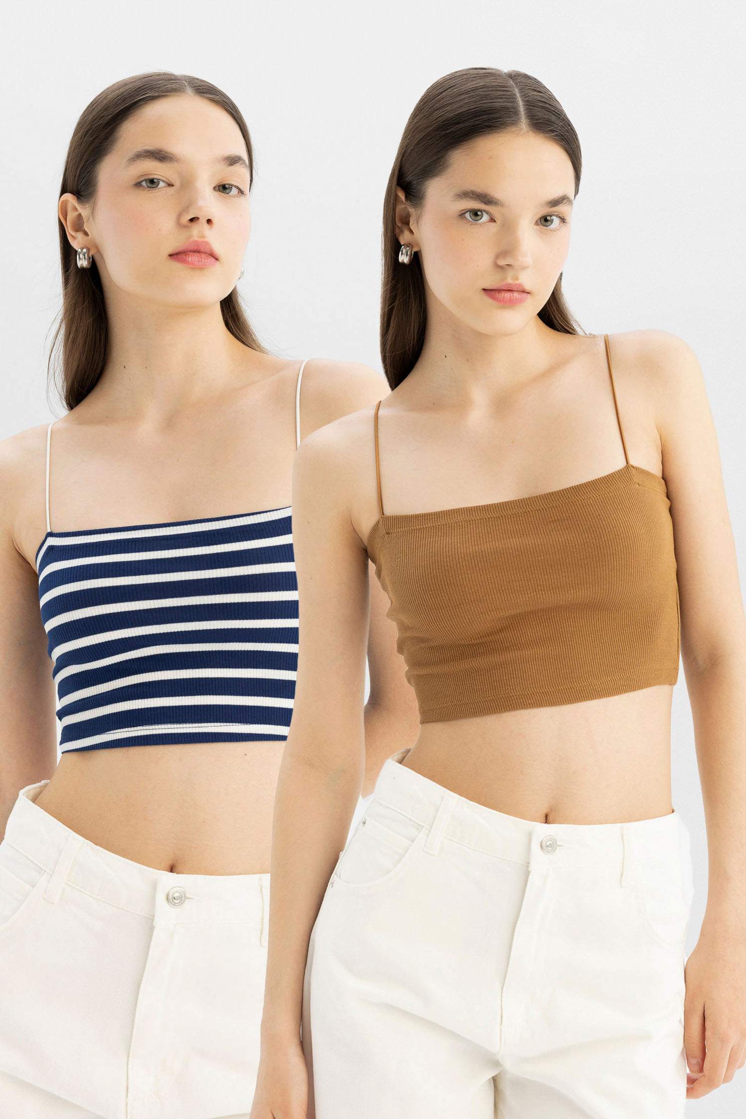 Lot de 2 Crop tops en ribana à bretelles