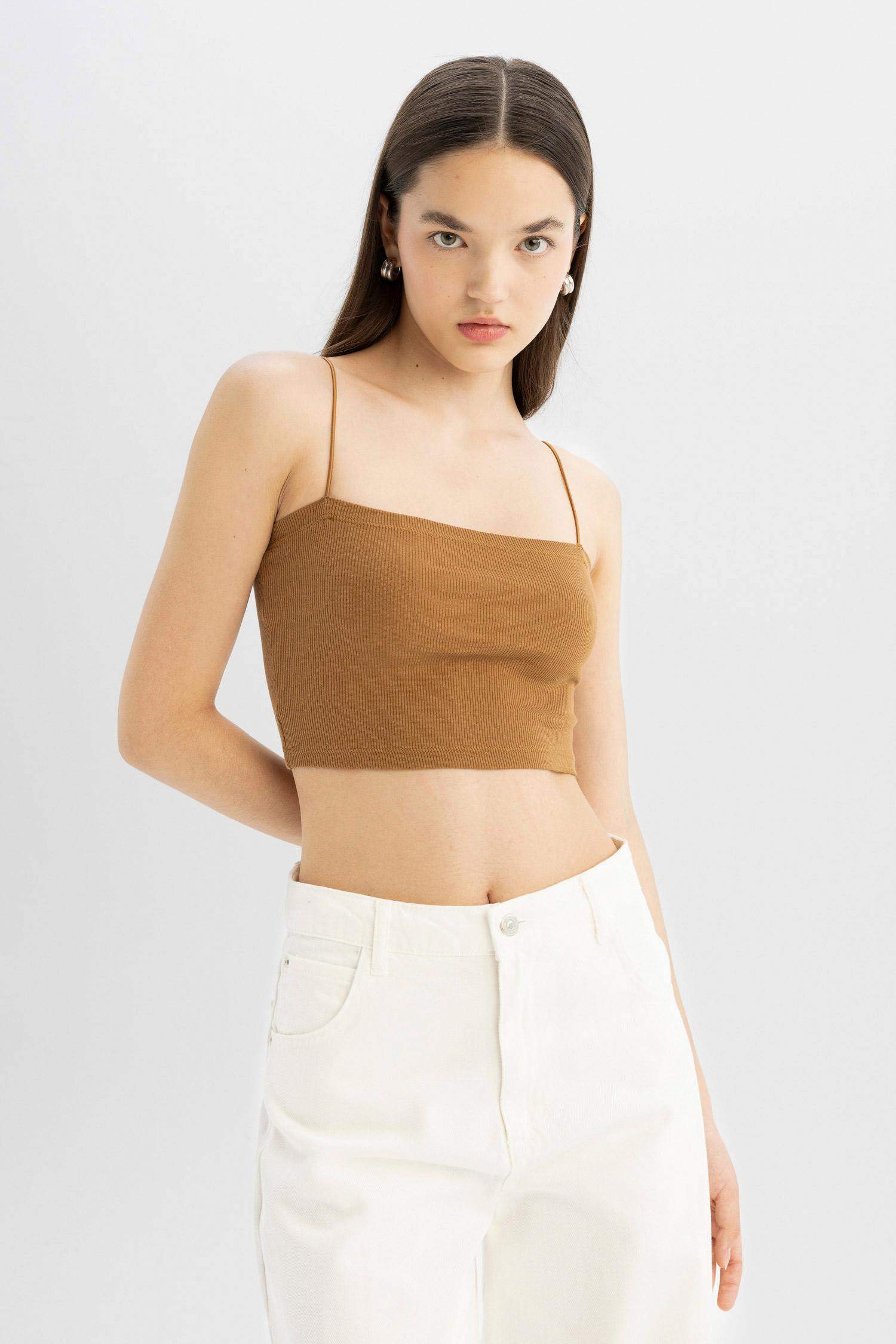 Lot de 2 Crop tops en ribana à bretelles