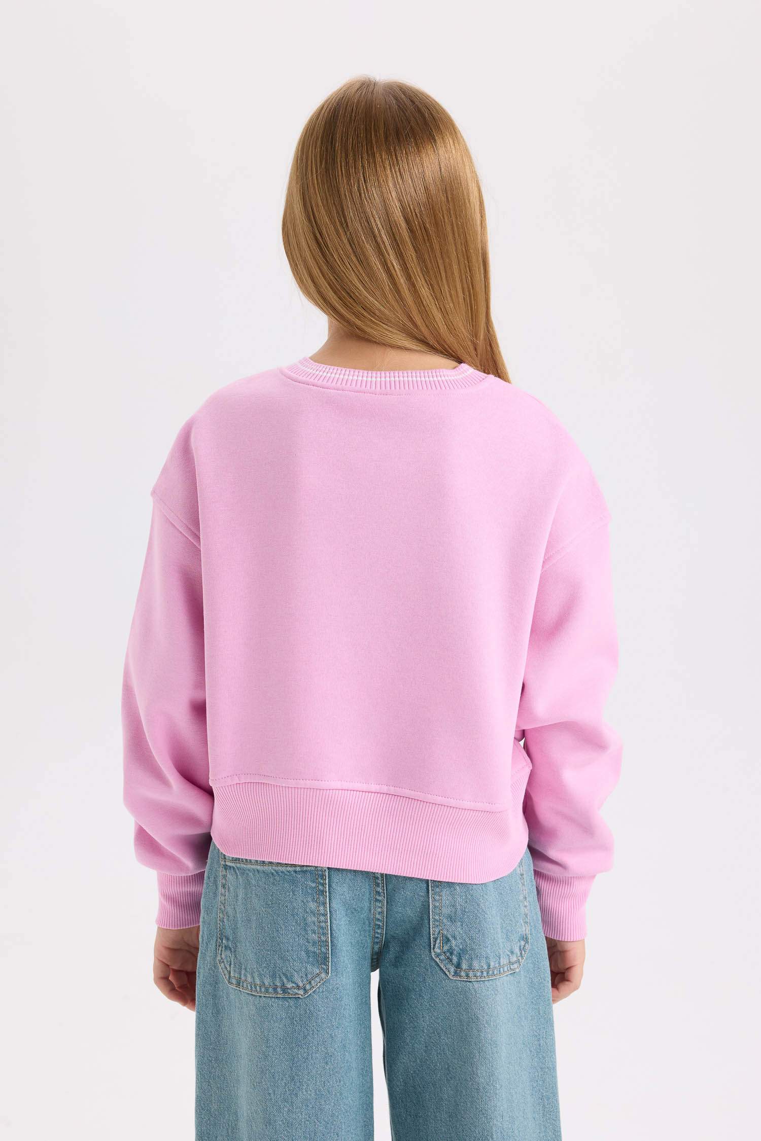 Kız Çocuk V Yaka Baskılı İçi Yumuşak Tüylü Sweatshirt