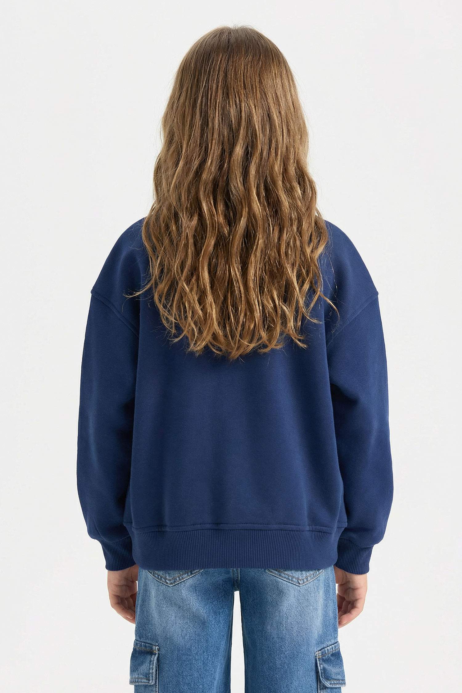 Girl Oversize Fit Polo Neck Printed Thick Sweatshirt