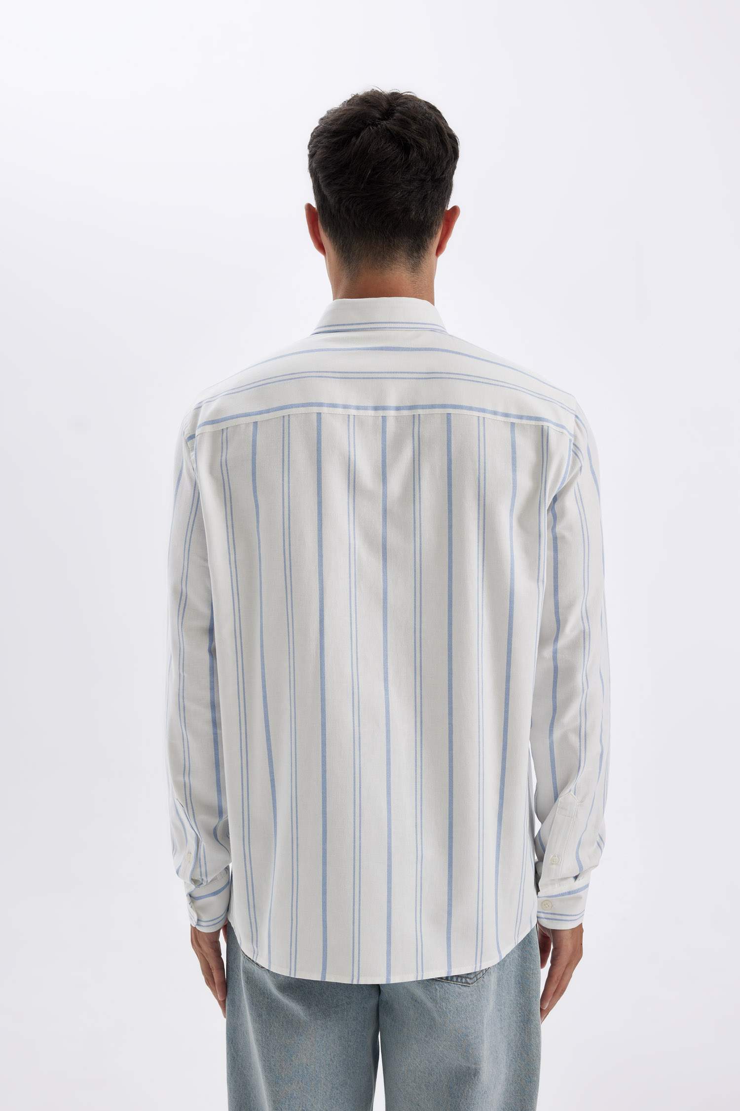 قميص بولو مخطط ردن طويل أوكسفورد قصة عادية