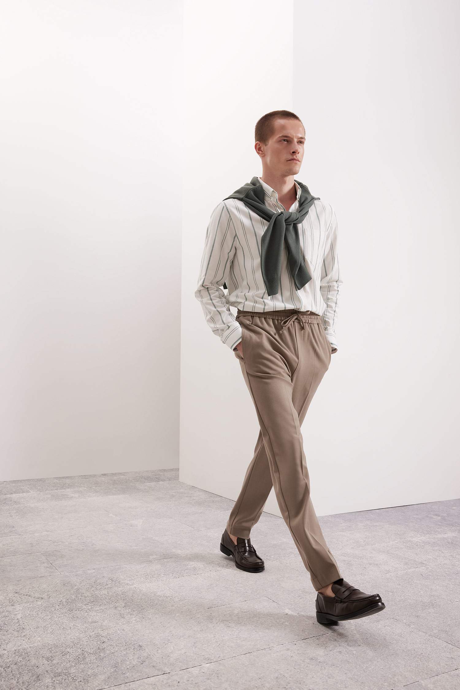 قميص بولو مخطط كم طويل أوكسفورد قصة عادية