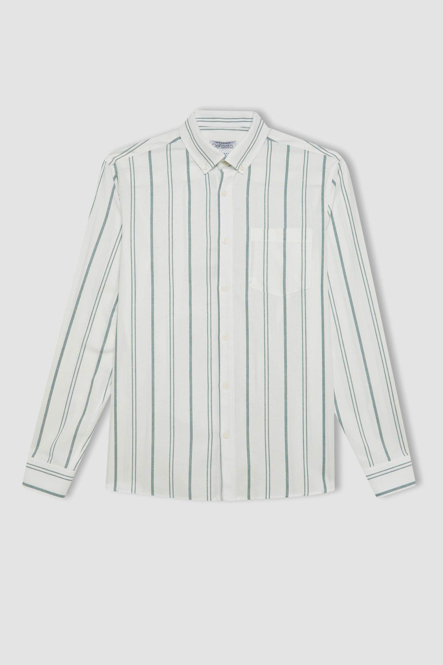 قميص بولو مخطط كم طويل أوكسفورد قصة عادية