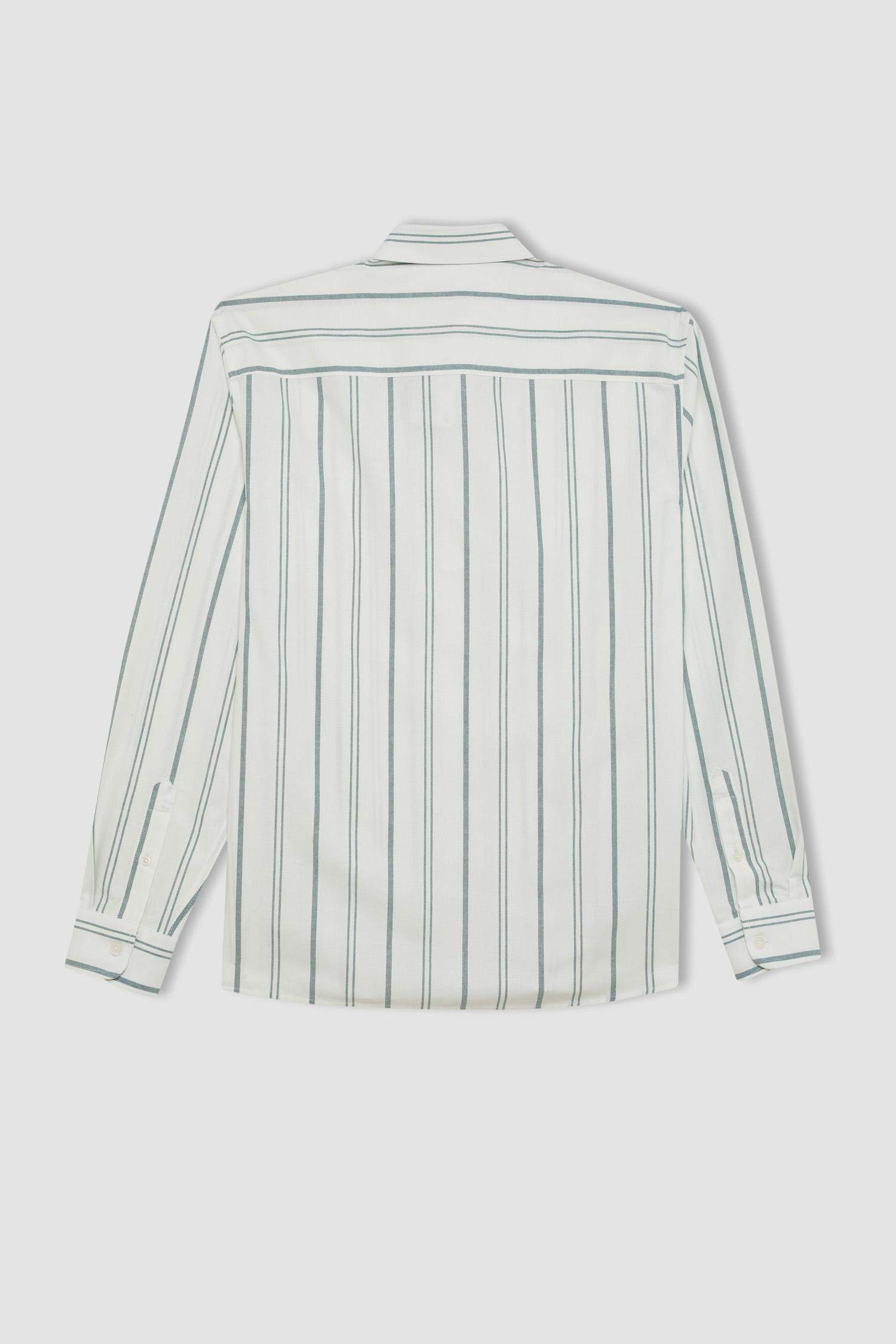 قميص بولو مخطط كم طويل أوكسفورد قصة عادية