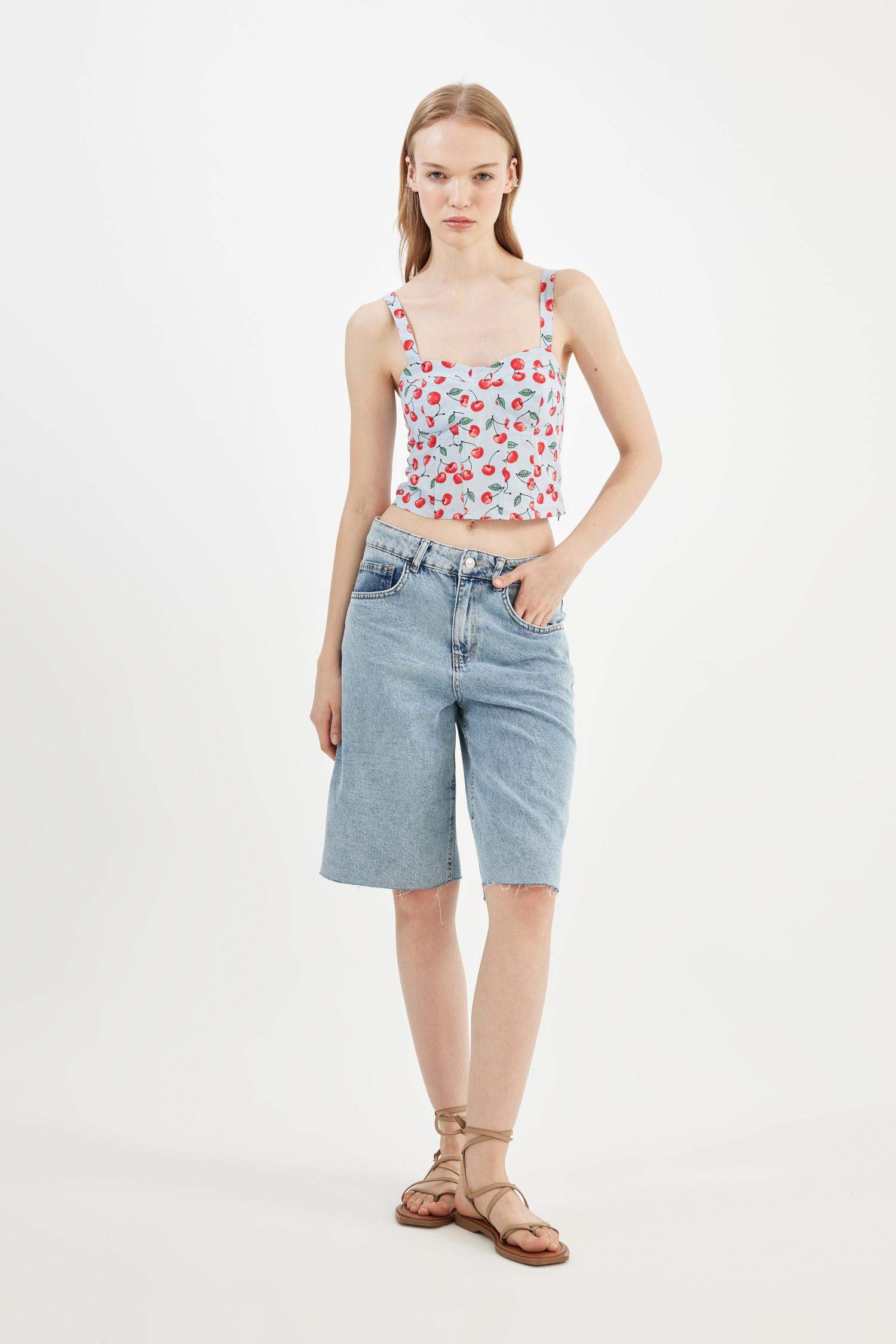 Cool Patterned Strappy Poplin Blouse