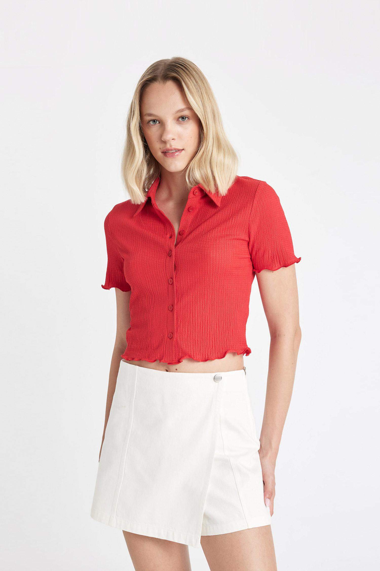 Fitted Bürümcük Kısa Kollu Gömlek