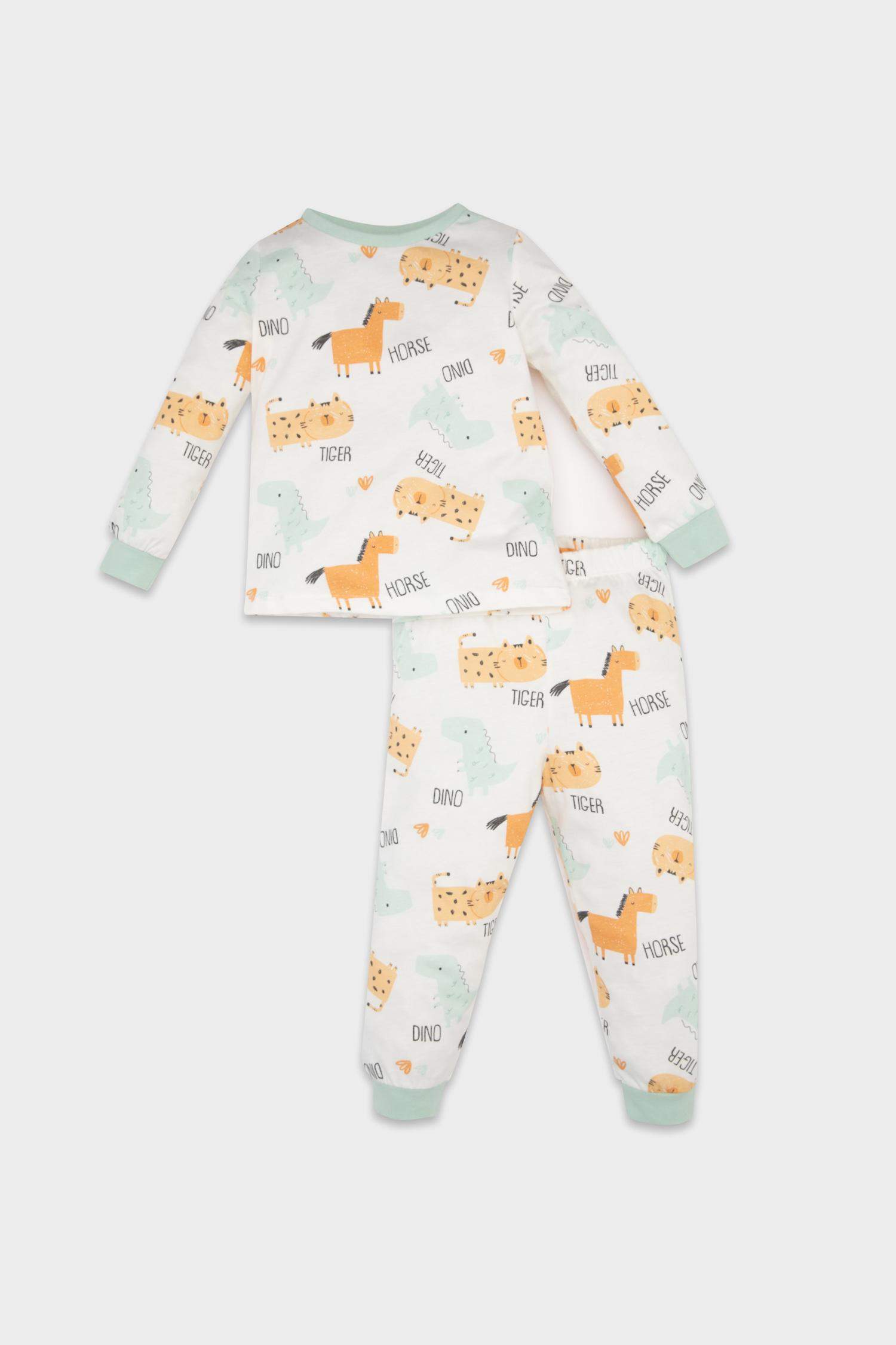 Erkek Bebek 4'lü Pijama Takımı Dinozor Baskılı Penye Uzun Kollu Üst Uzun Alt