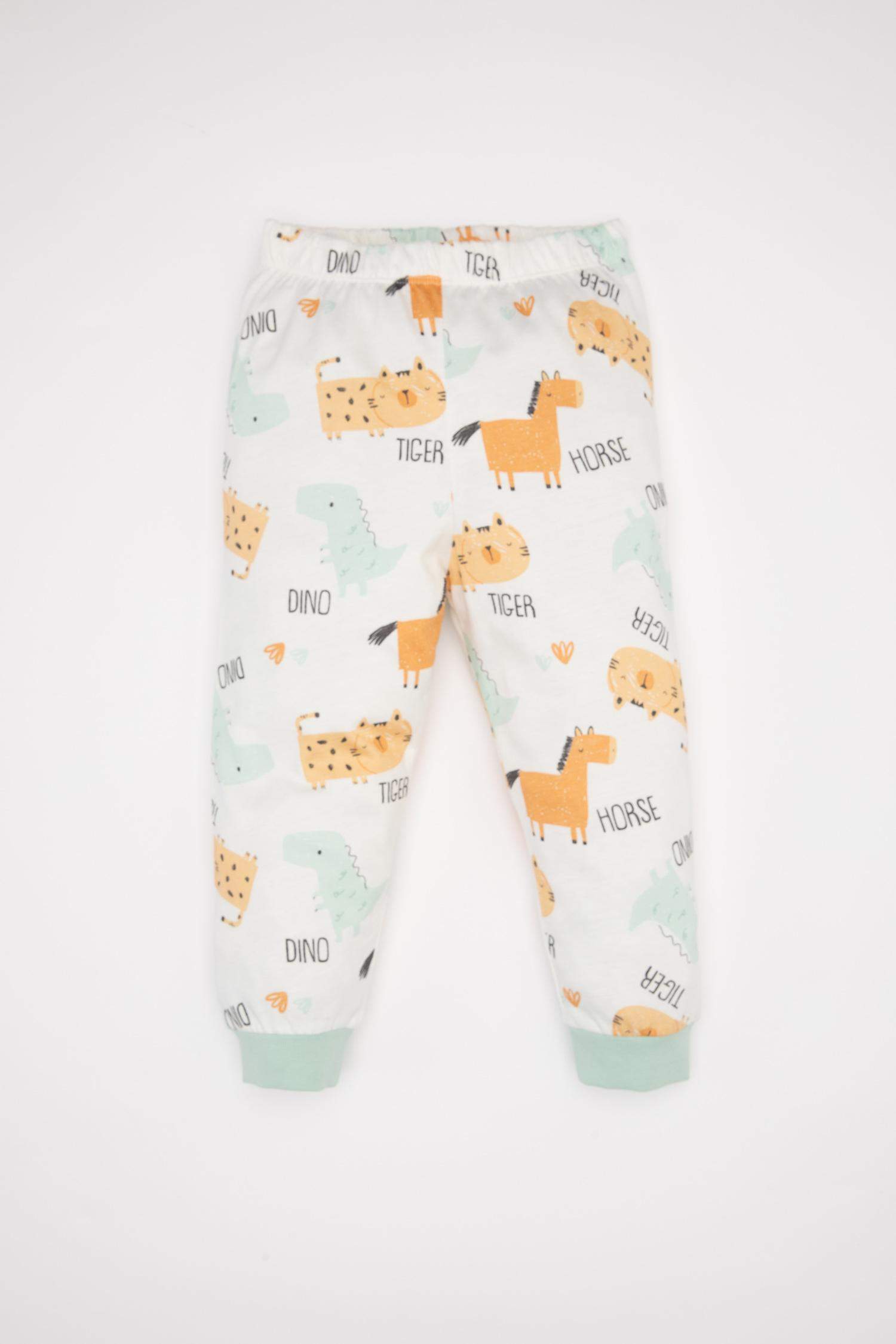 Erkek Bebek 4'lü Pijama Takımı Dinozor Baskılı Penye Uzun Kollu Üst Uzun Alt