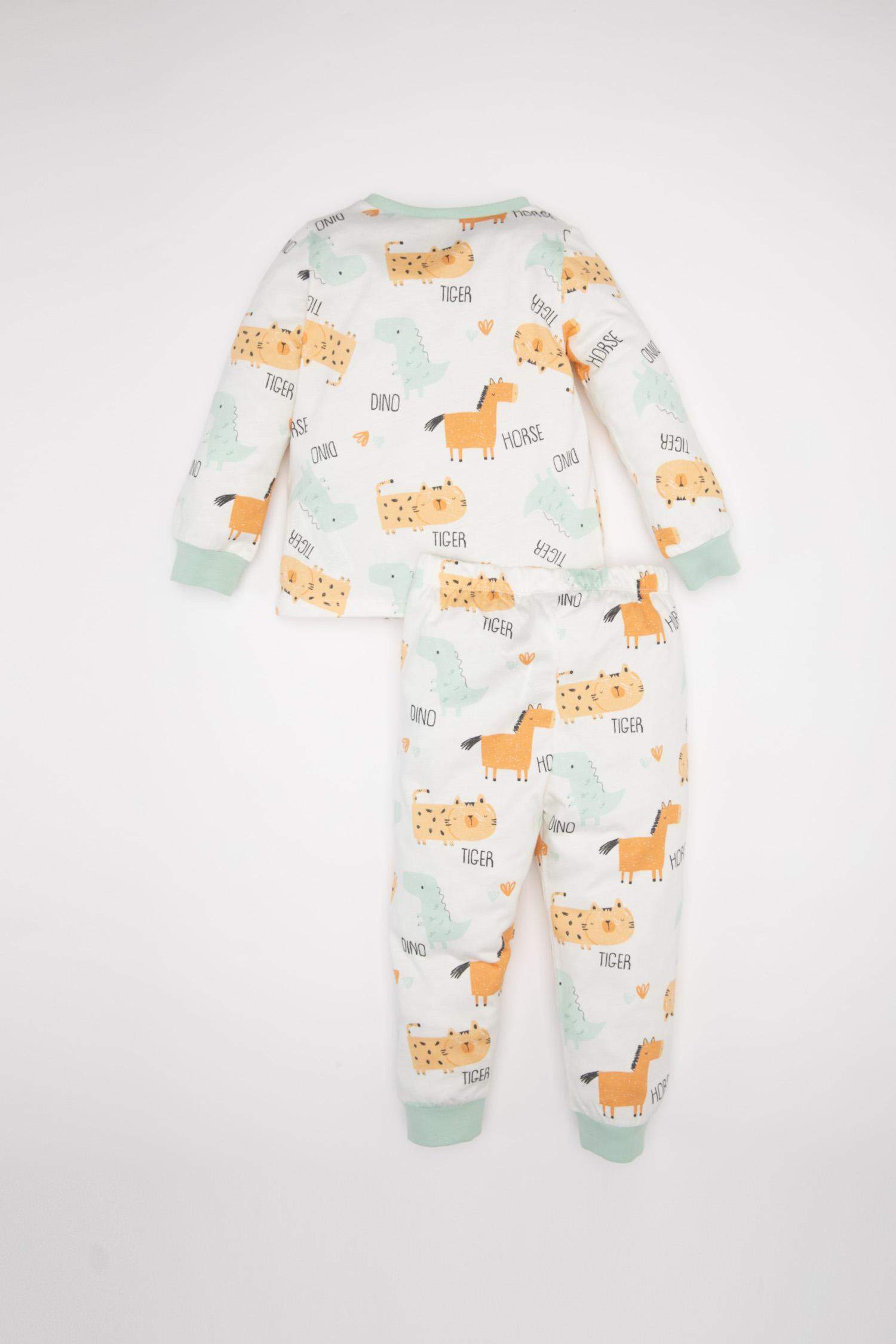 Erkek Bebek 4'lü Pijama Takımı Dinozor Baskılı Penye Uzun Kollu Üst Uzun Alt