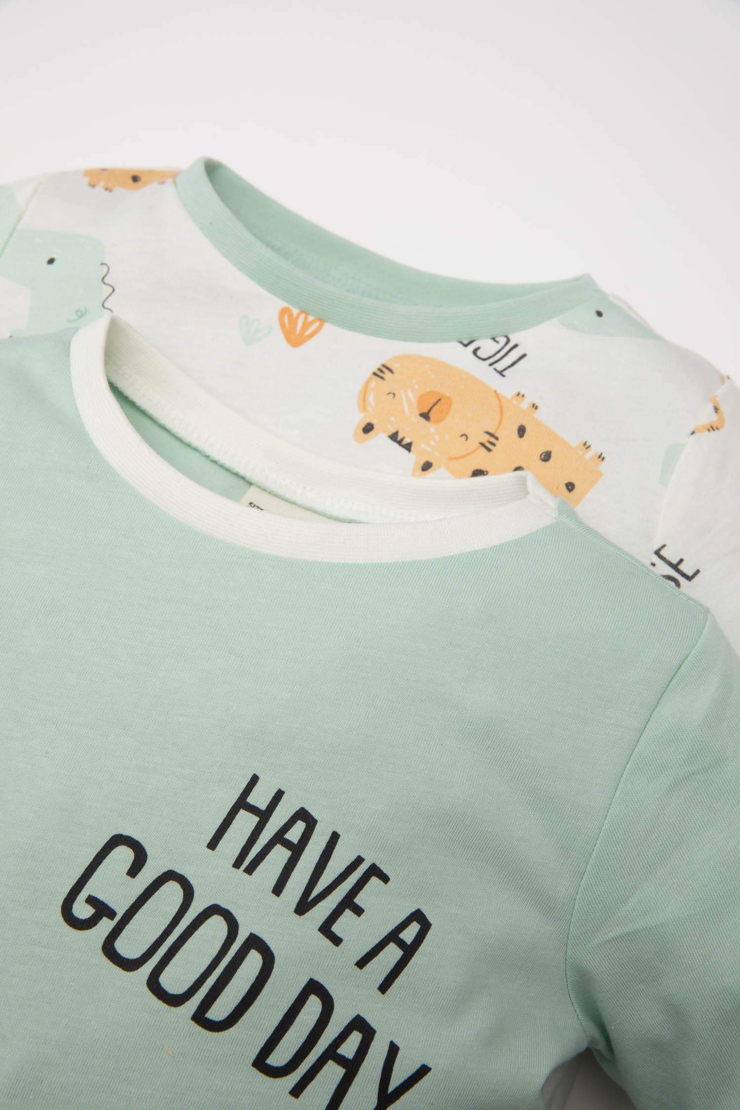 Erkek Bebek 4'lü Pijama Takımı Dinozor Baskılı Penye Uzun Kollu Üst Uzun Alt