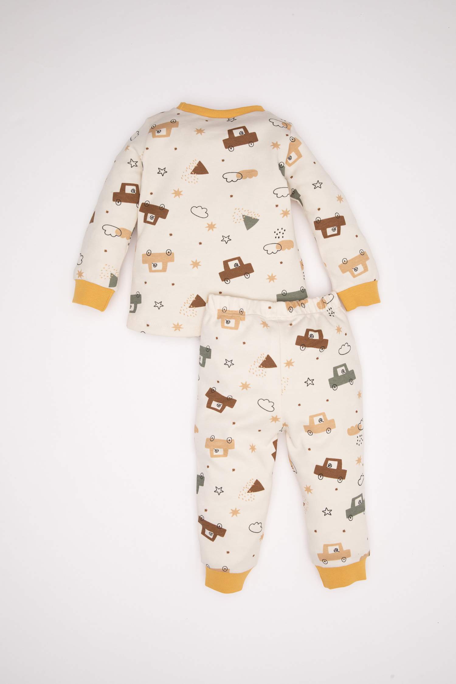 Erkek Bebek Pijama Takımı Araç Desenli Uzun Kollu Üst Uzun Alt