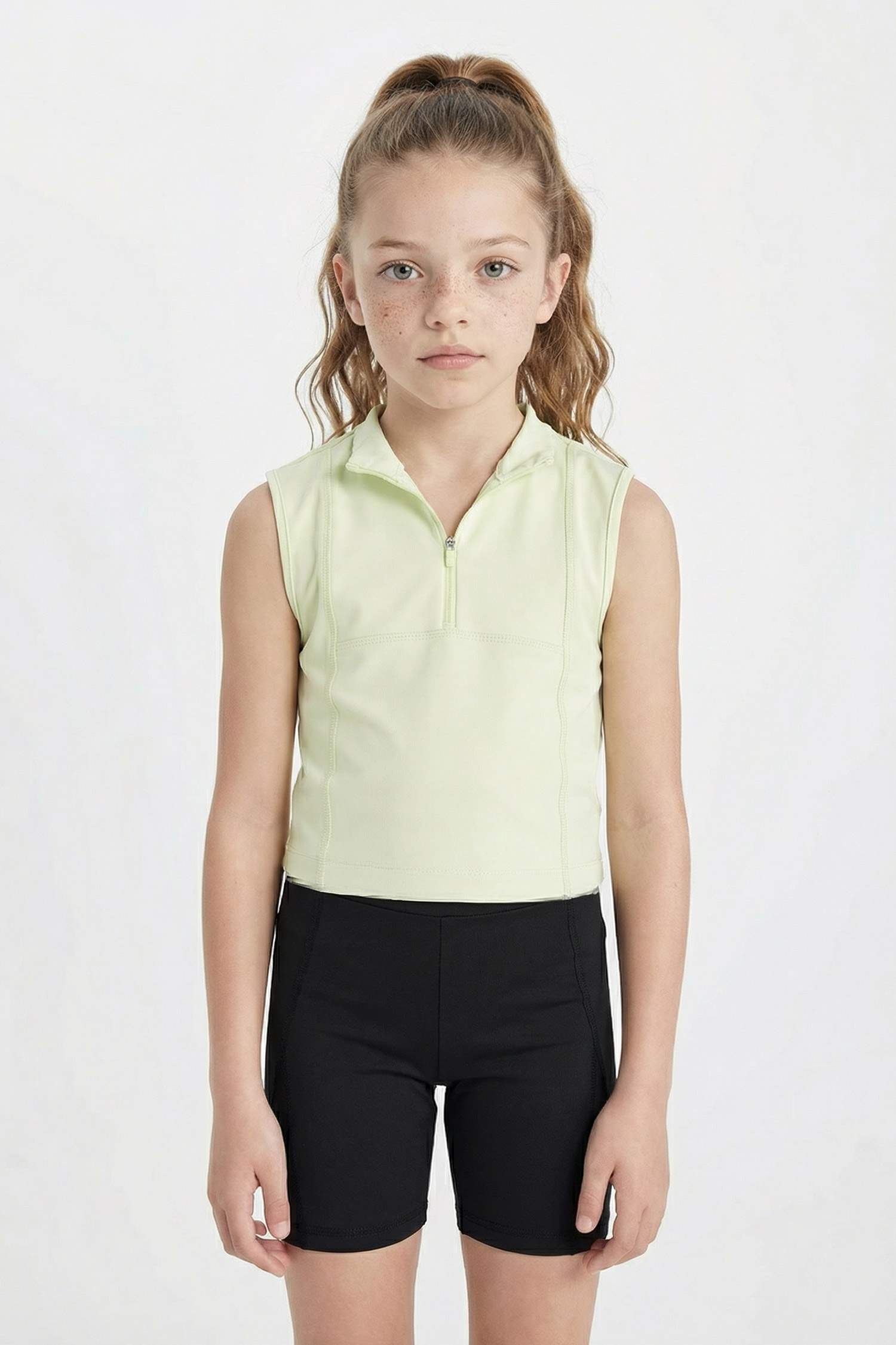 Girl Slim Fit Polo Neck Basic Sleeveless T-Shirt