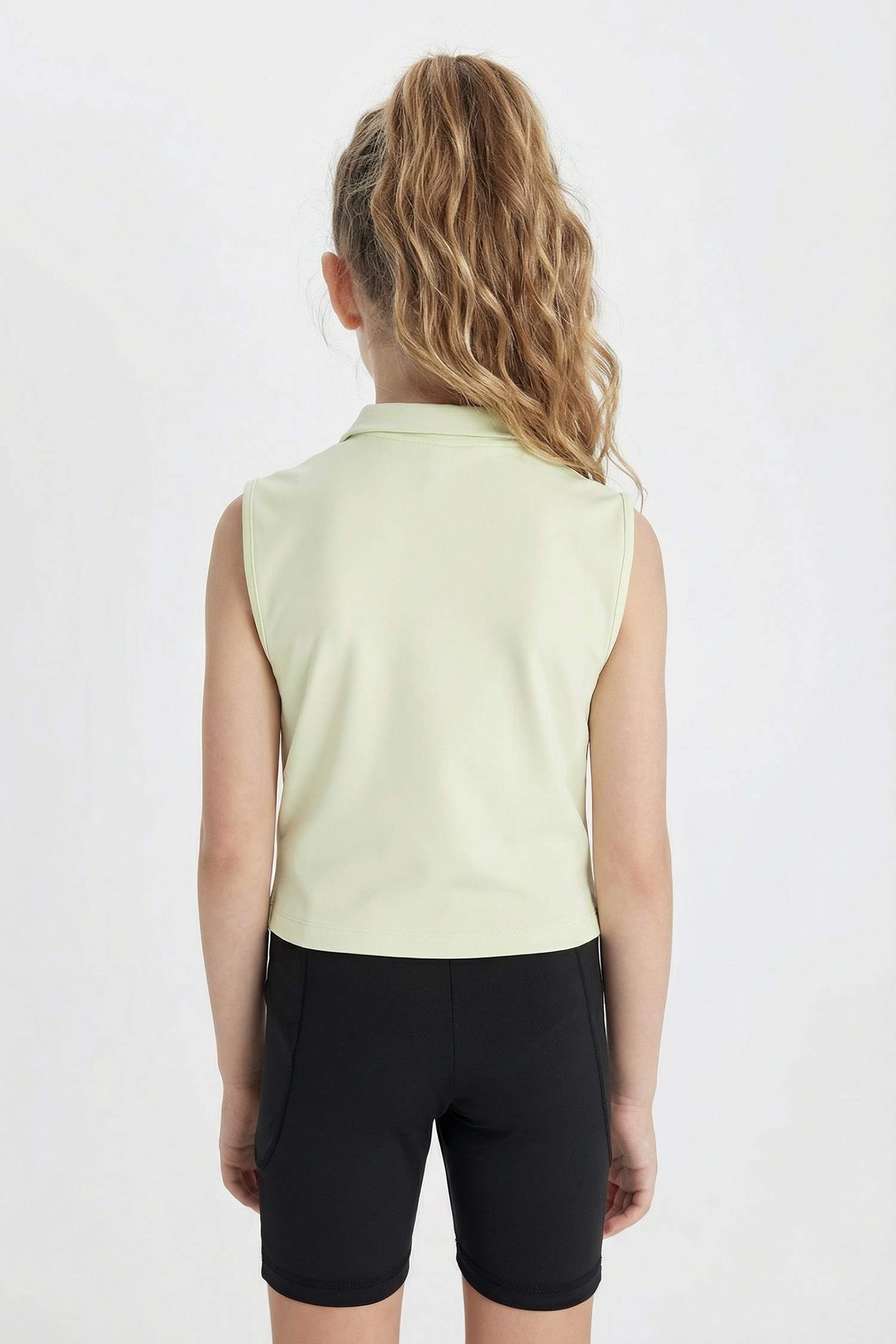 Girl Slim Fit Polo Neck Basic Sleeveless T-Shirt