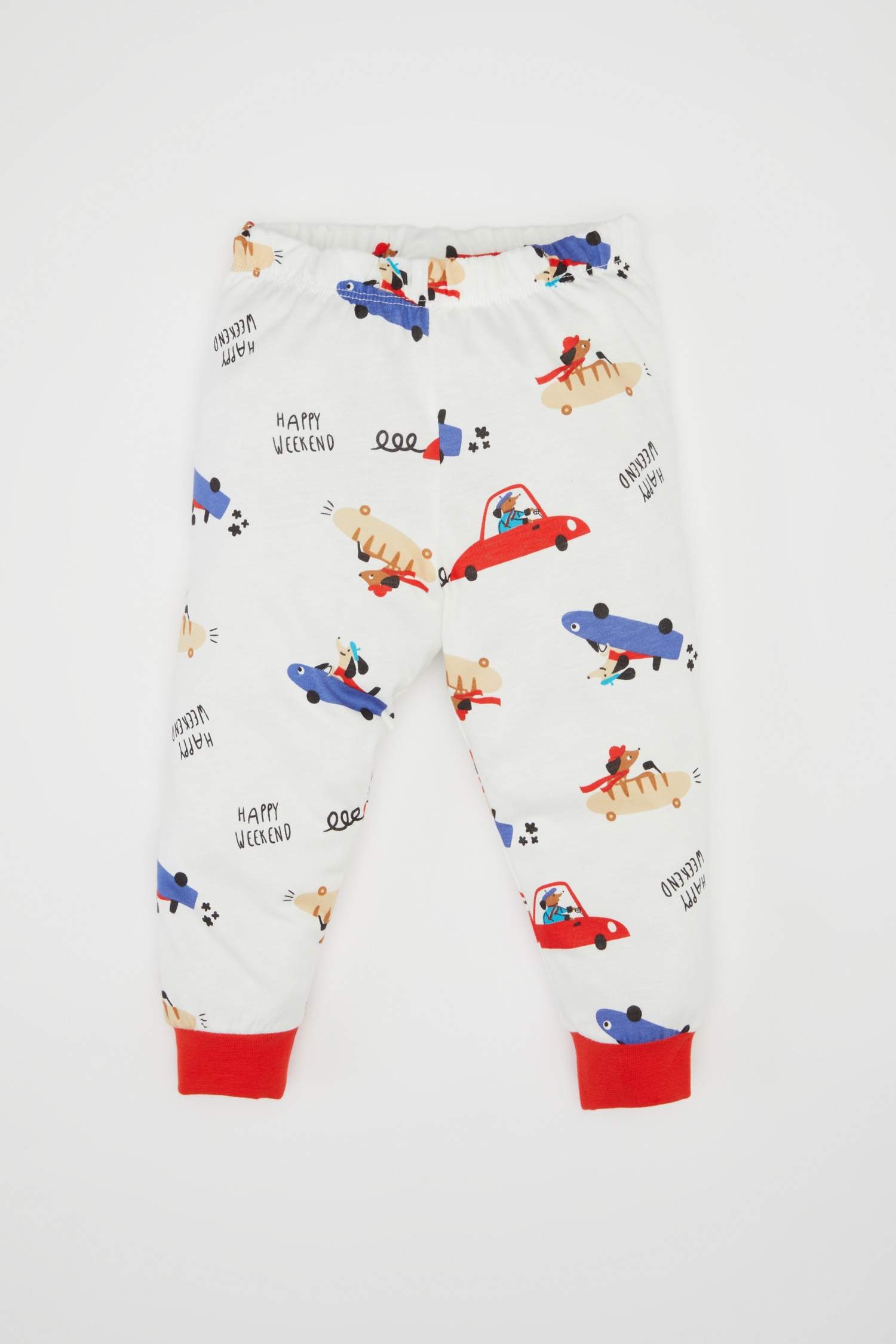Erkek Bebek Pijama Takımı Köpek Baskılı Penye  Uzun Kollu Üst Uzun Alt
