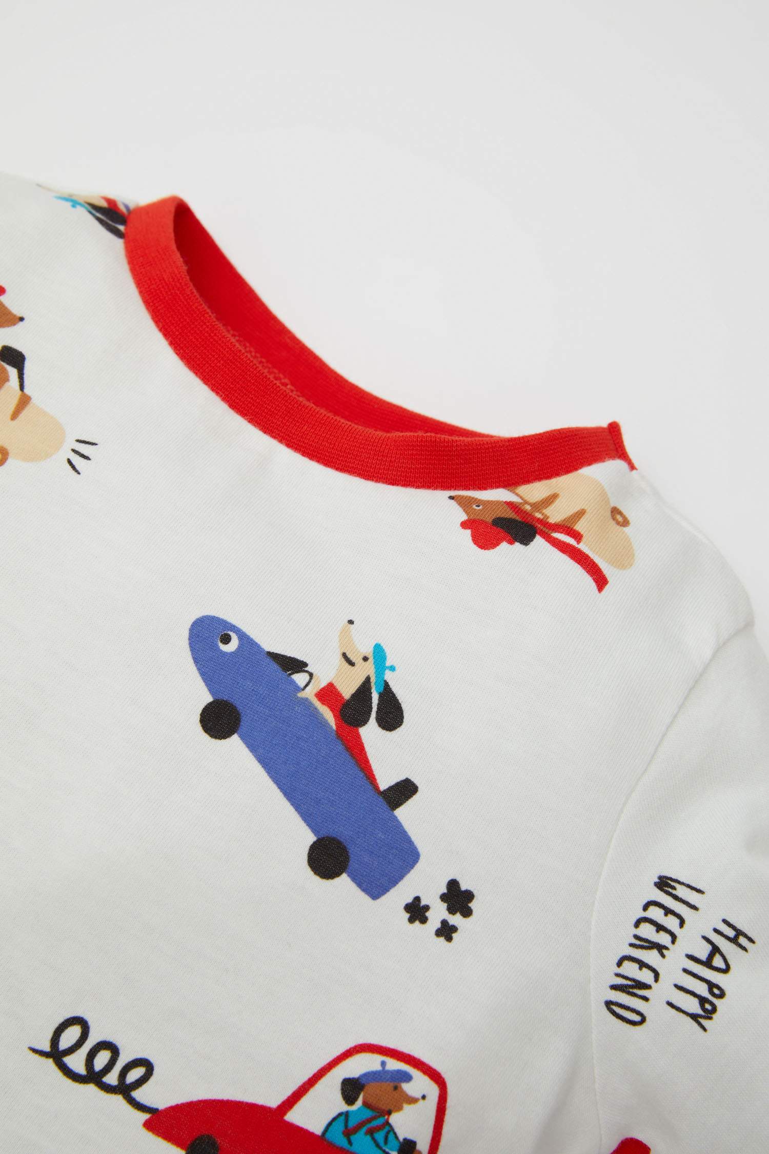 Erkek Bebek Pijama Takımı Köpek Baskılı Penye  Uzun Kollu Üst Uzun Alt