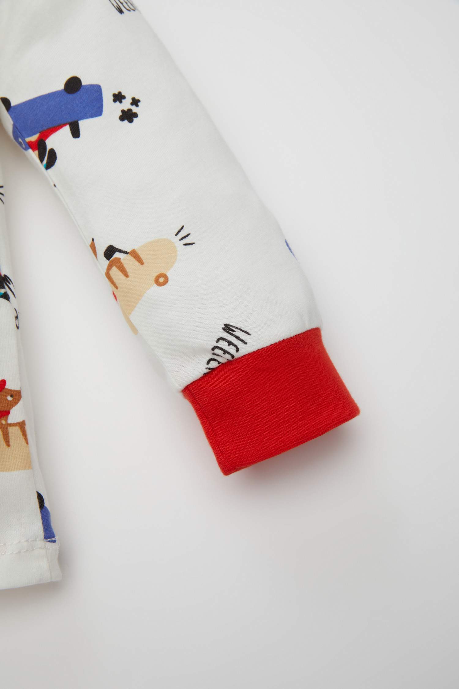 Erkek Bebek Pijama Takımı Köpek Baskılı Penye  Uzun Kollu Üst Uzun Alt