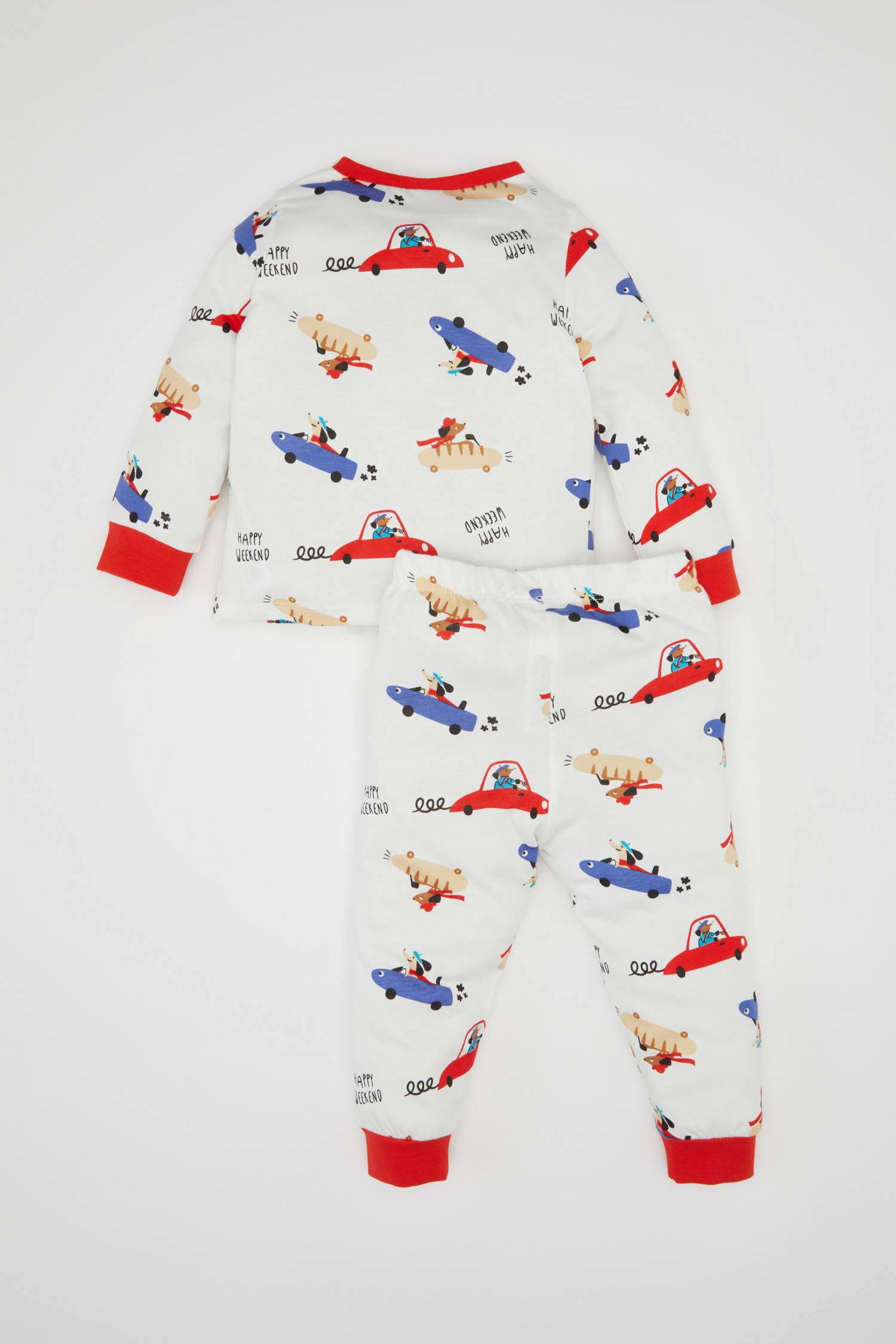 Erkek Bebek Pijama Takımı Köpek Baskılı Penye  Uzun Kollu Üst Uzun Alt