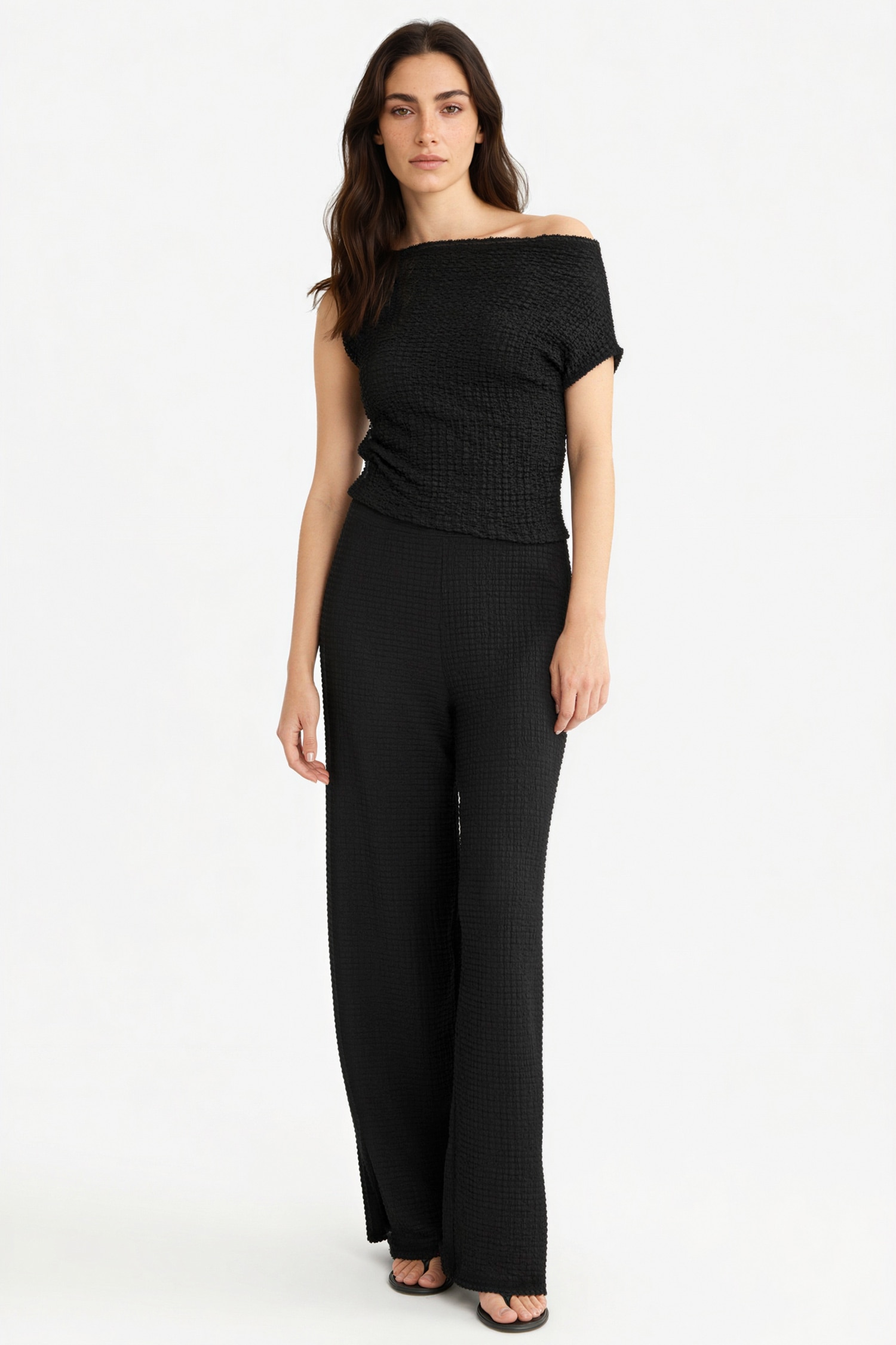 DeFacto Wide Leg Geniş Bol Paça Kırışık Dokulu Pantolon görsel 2