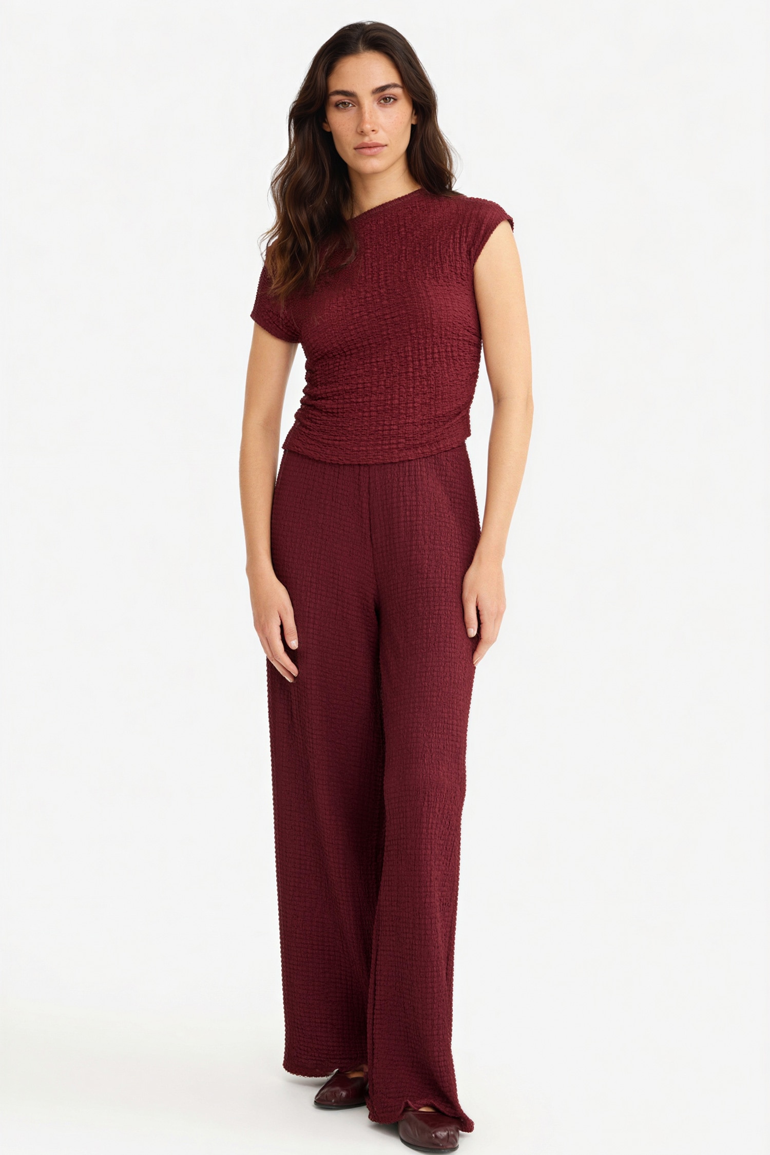 DeFacto Wide Leg Geniş Bol Paça Kırışık Dokulu Pantolon görsel 3
