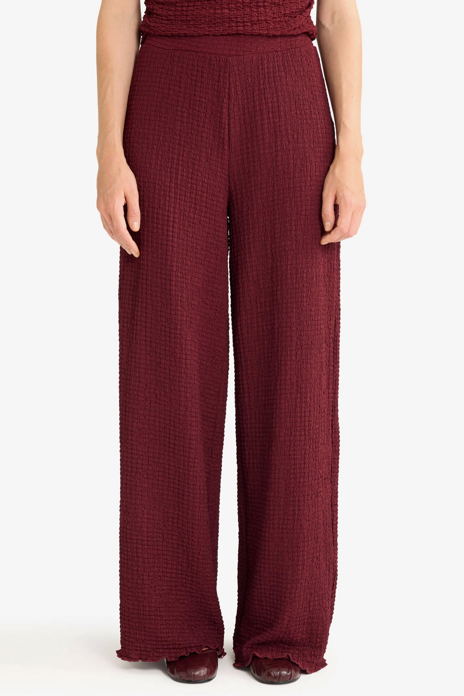 DeFacto Wide Leg Geniş Bol Paça Kırışık Dokulu Pantolon görsel 5