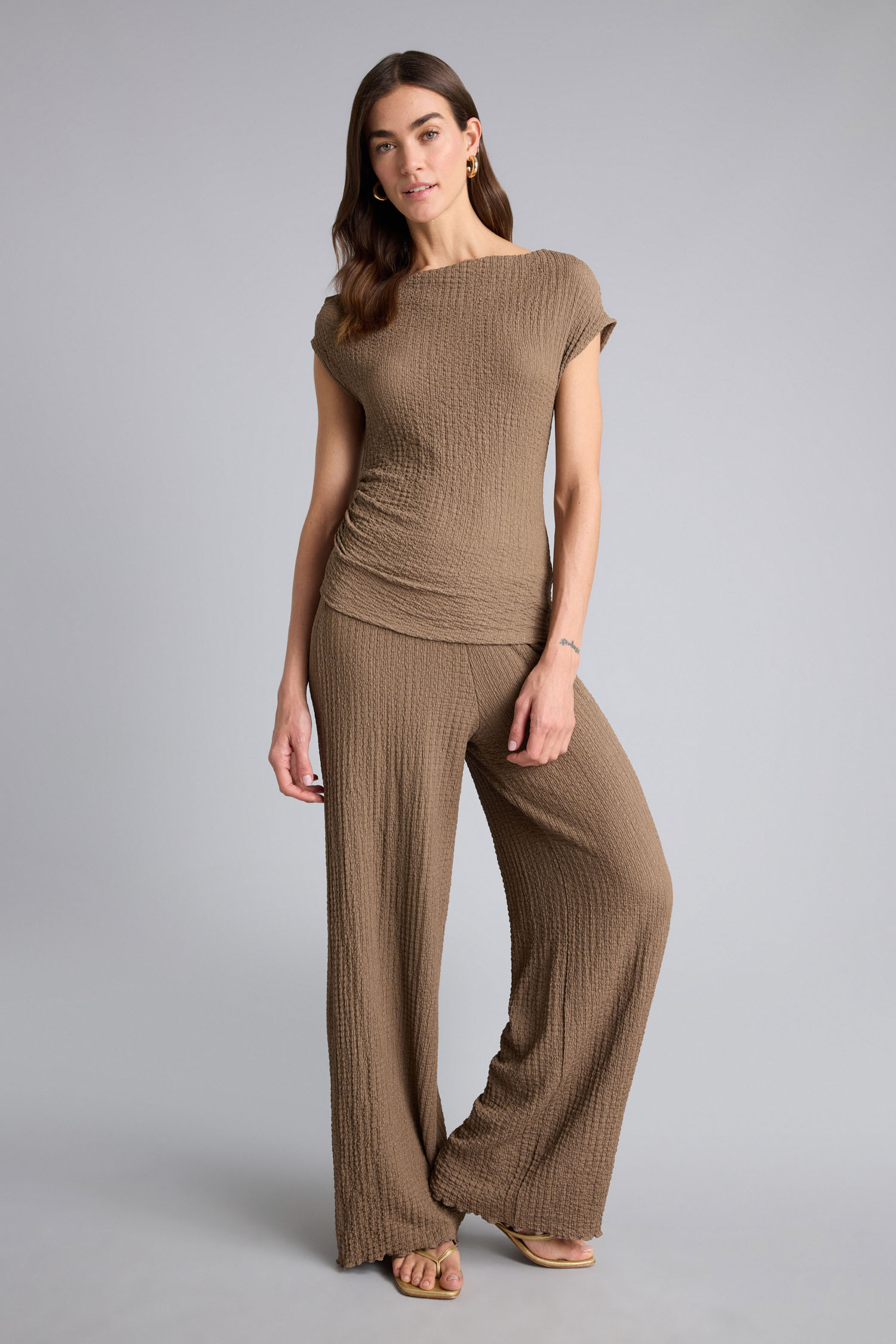 DeFacto Wide Leg Geniş Bol Paça Kırışık Dokulu Pantolon görsel 2