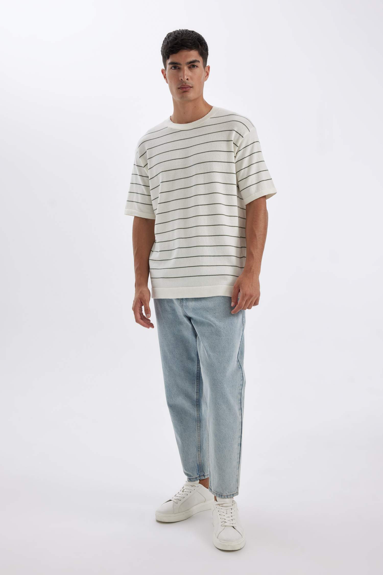 Standard Fit Crew Neck Cotton Striped T-Shirt
