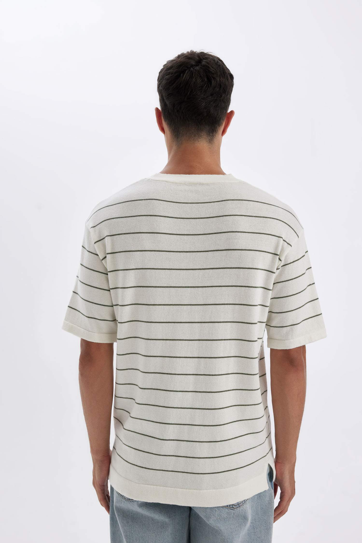 Standard Fit Crew Neck Cotton Striped T-Shirt