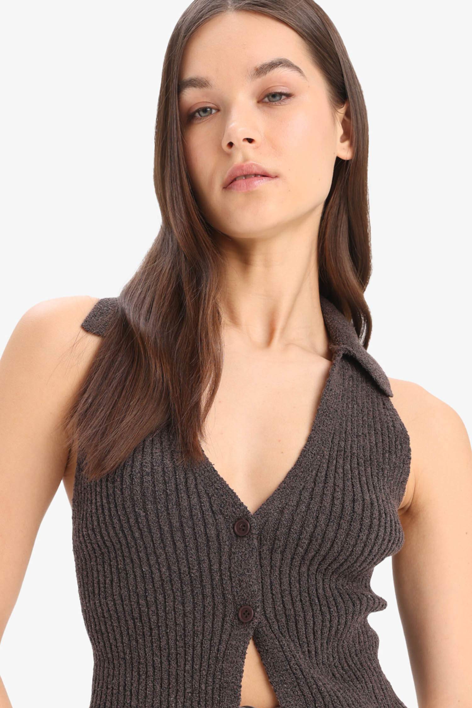 Slim Fit Dar Kesim Düğmeli Triko Yelek