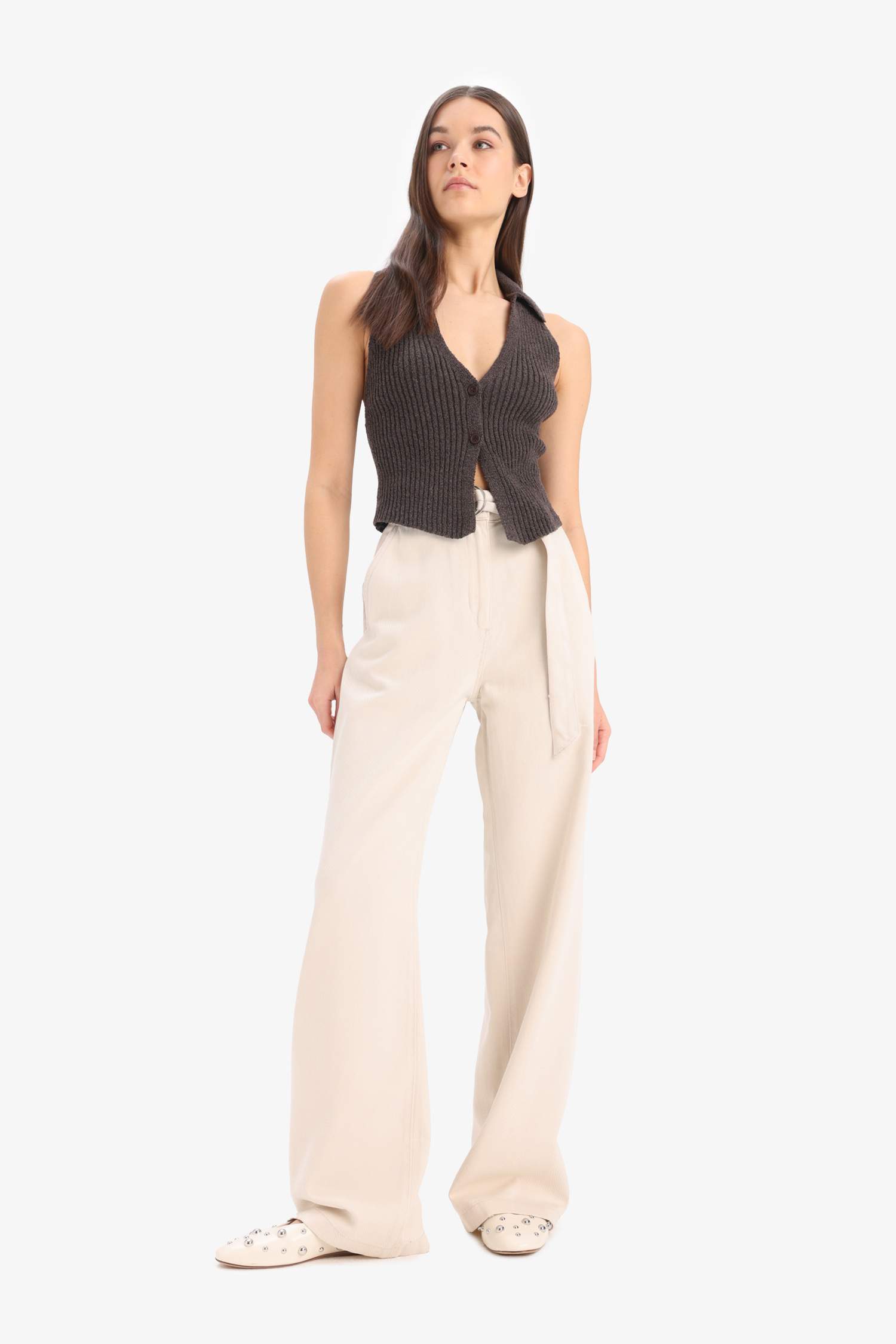 Slim Fit Dar Kesim Düğmeli Triko Yelek