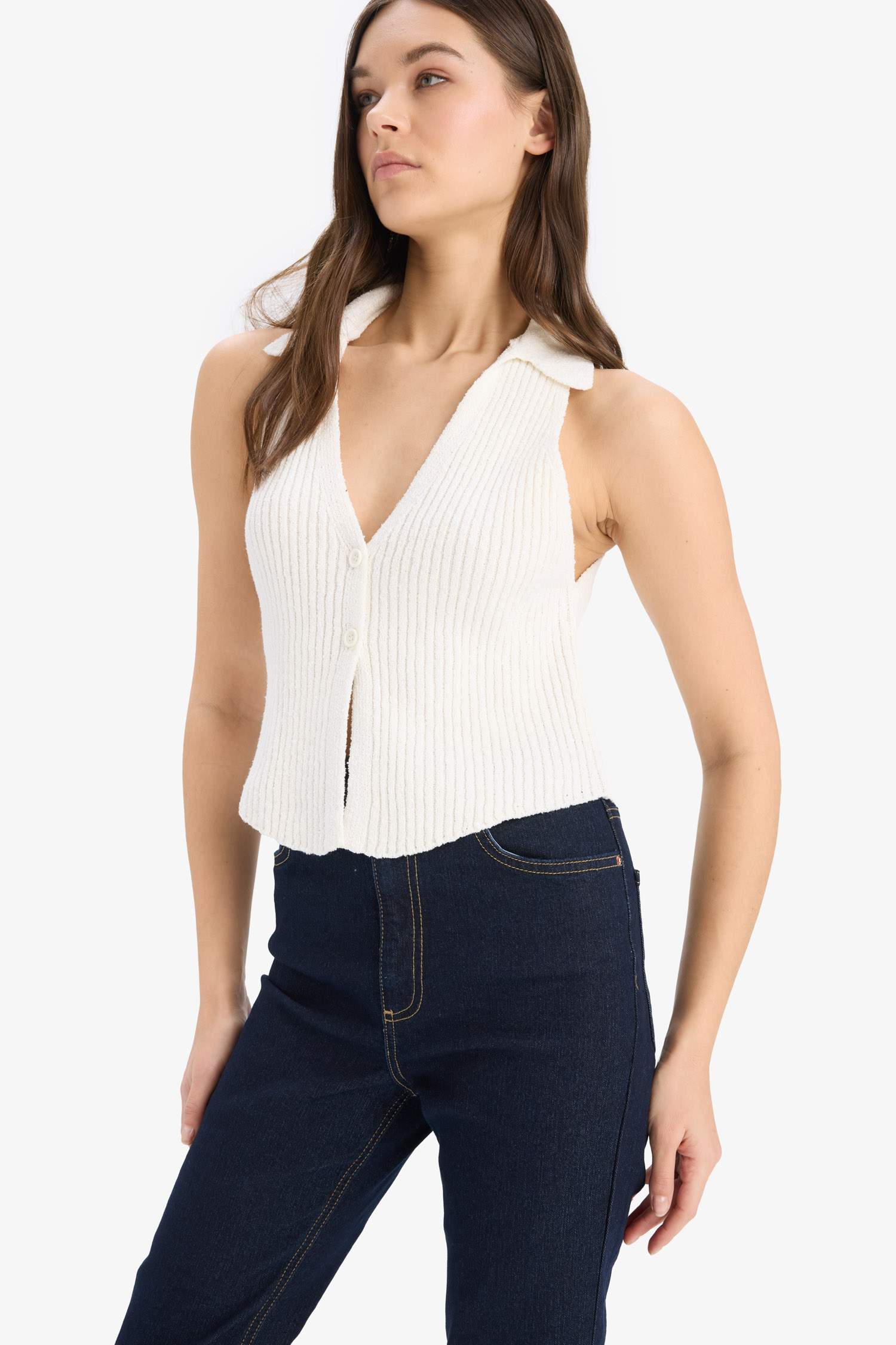 Slim Fit Dar Kesim Düğmeli Triko Yelek