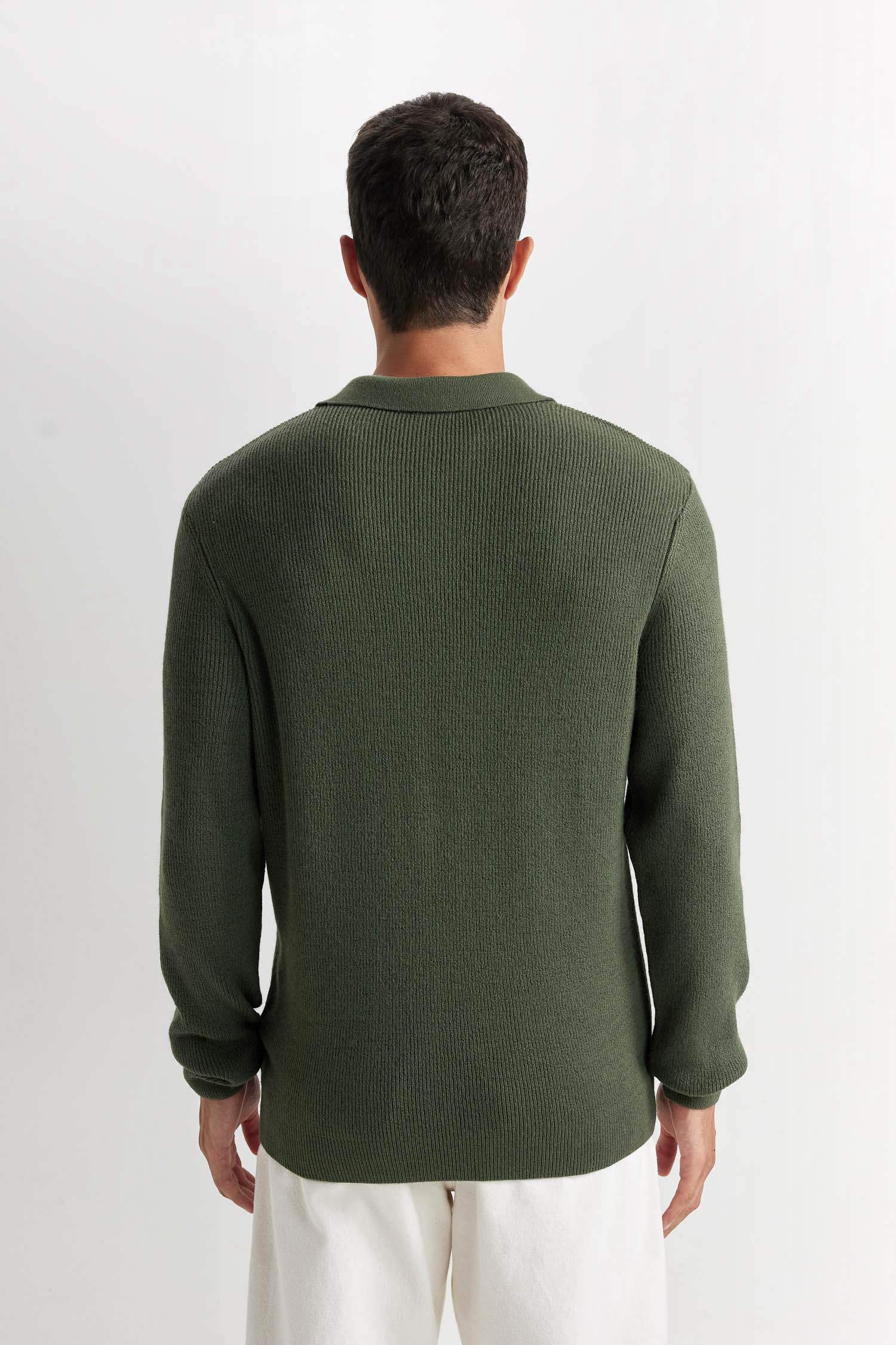 Haki Standart Fit Normal Kesim Polo Yaka Triko Kazak